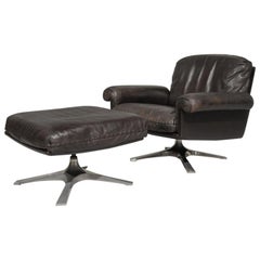 Vintage De Sede DS 31 Swivel Lounge Armchair and Ottoman, Switzerland 1970s