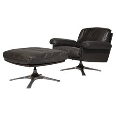 Vintage De Sede DS 31 Swivel Lounge Armchair and Ottoman, Switzerland, 1970s