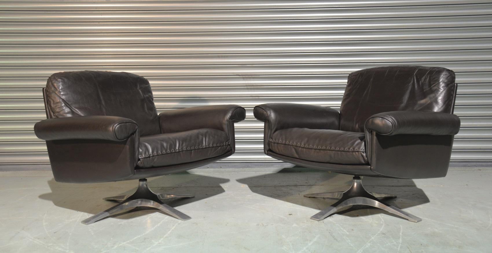 Mid-Century Modern Vintage De Sede DS 31 Swivel Lounge Armchairs, Switzerland 1970s