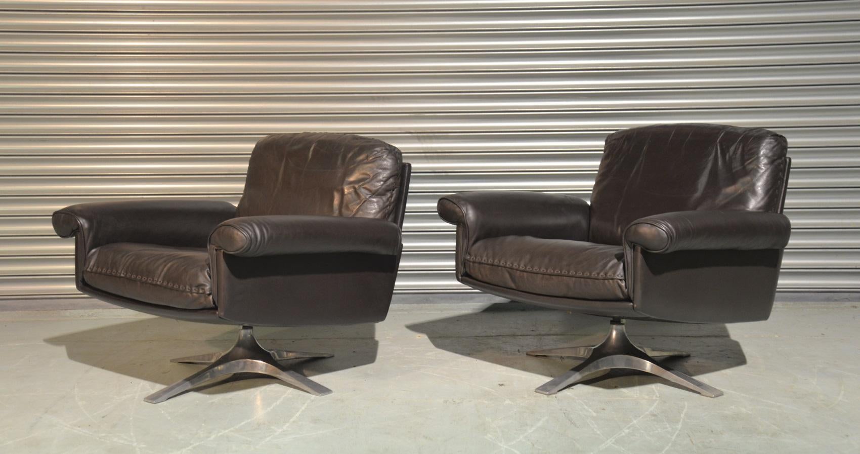 Swiss Vintage De Sede DS 31 Swivel Lounge Armchairs, Switzerland 1970s