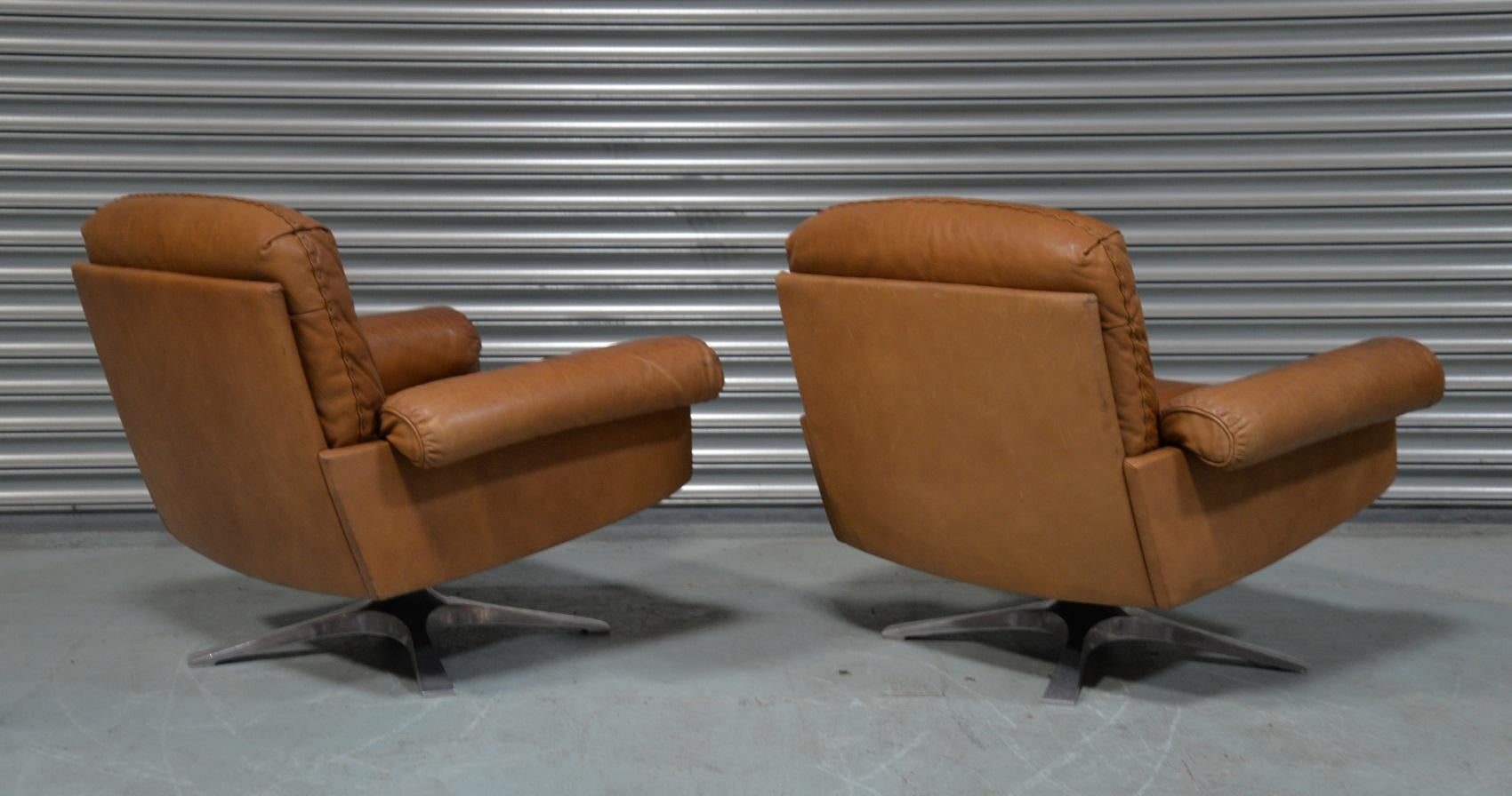 Leather  Vintage De Sede DS 31 Swivel Lounge Armchairs, Switzerland 1970s