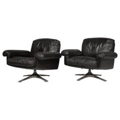 Vintage De Sede DS 31 Leather Swivel Lounge Armchairs, 1970s