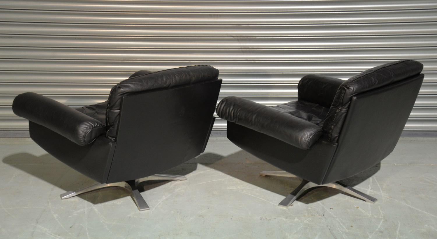 Vintage De Sede DS 31 Leather Swivel Lounge Armchairs, Switzerland 1970s In Good Condition For Sale In Fen Drayton, Cambridgeshire