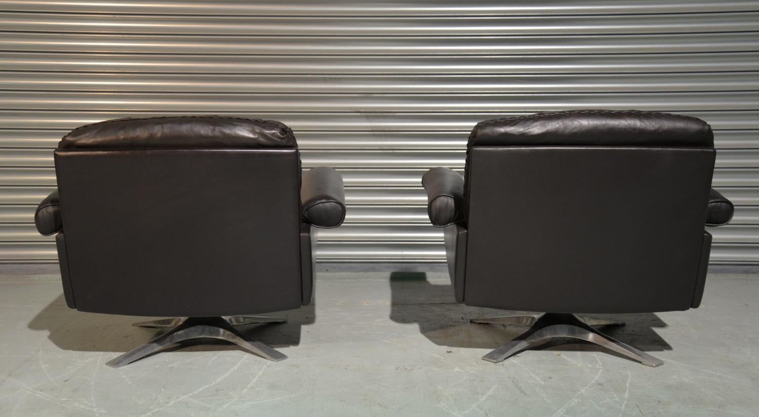 Late 20th Century Vintage De Sede DS 31 Leather Swivel Lounge Armchairs, Switzerland 1970s For Sale