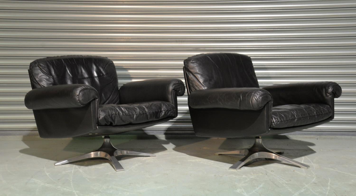 Vintage De Sede DS 31 Leather Swivel Lounge Armchairs, Switzerland 1970s For Sale 2