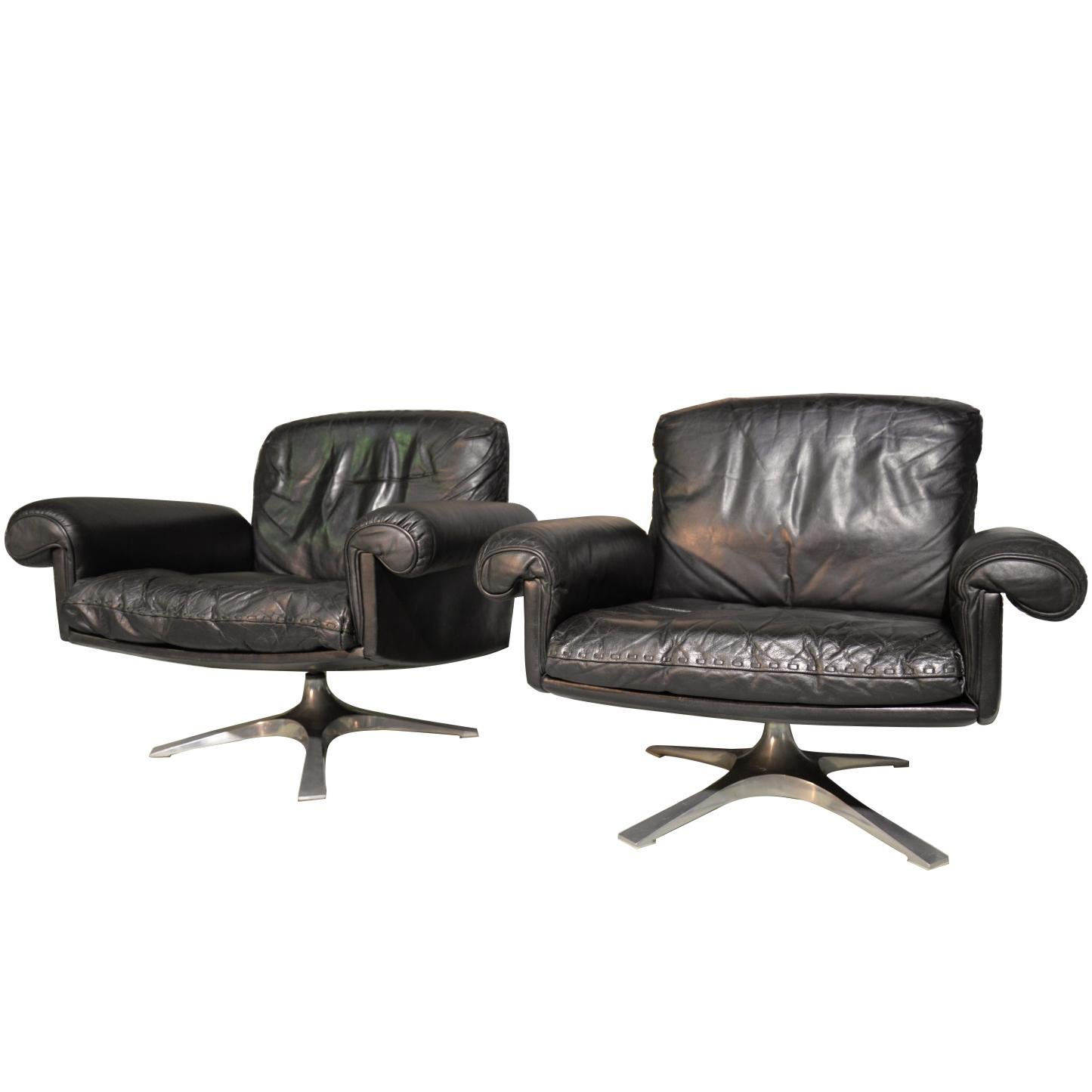 Vintage De Sede DS 31 Leather Swivel Lounge Armchairs, Switzerland 1970s For Sale