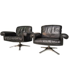 Vintage De Sede DS 31 Leather Swivel Lounge Armchairs, Switzerland 1970s