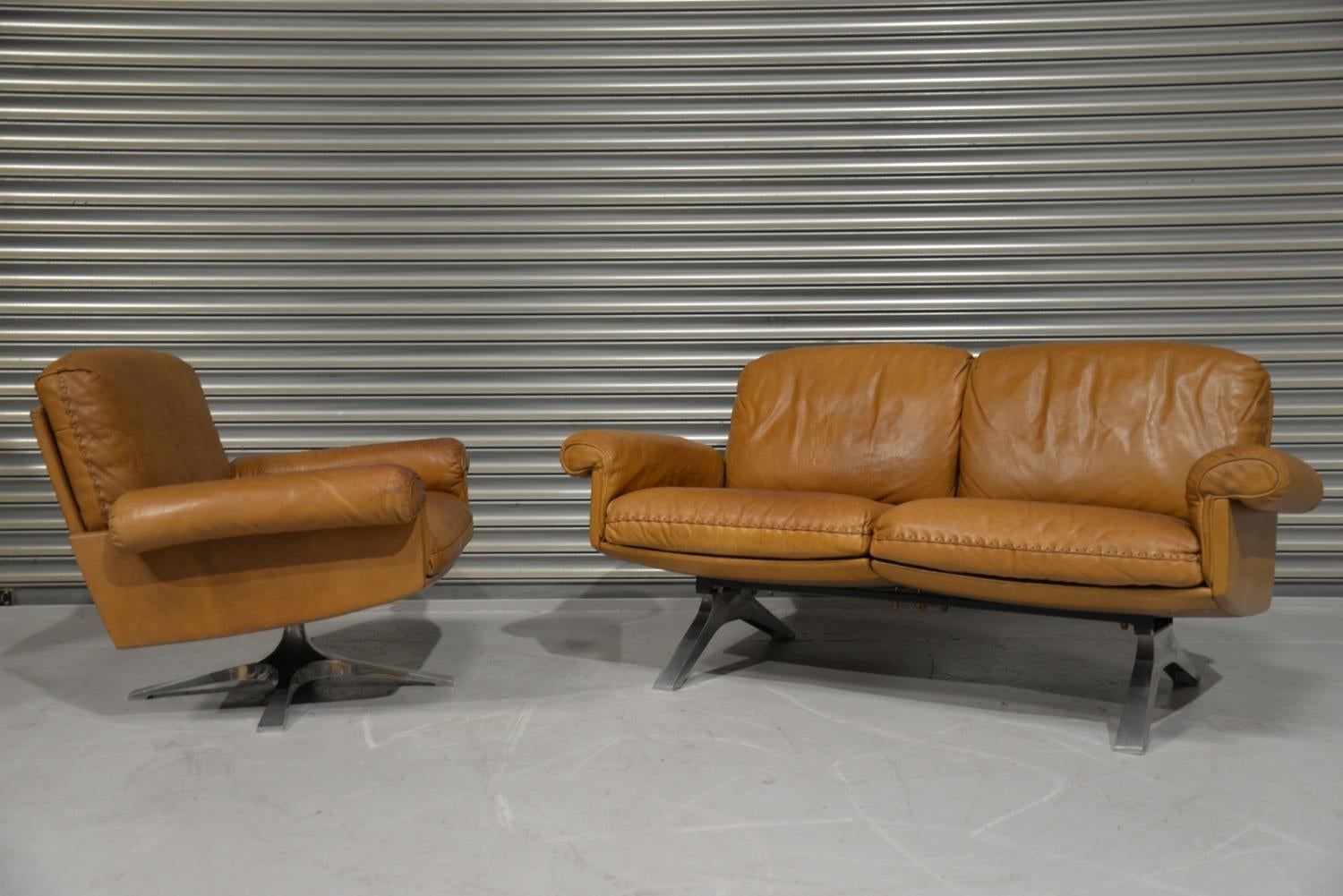 Mid-Century Modern Vintage De Sede Ds 31 Two-Seat Sofa with Swivel Armchair, Switzerland, 1970s