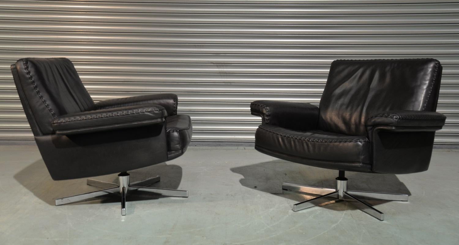 Leather Vintage De Sede DS 35 Executive Swivel Lounge Armchairs, 1970s
