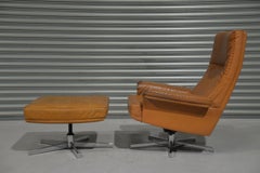 Fauteuil pivotant vintage De Sede DS 35 en cuir avec pouf, Suisse, 1970