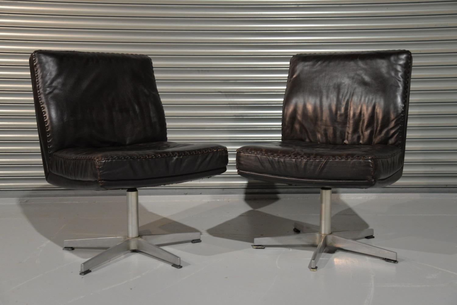 Vintage de Sede DS 35 Leather Swivel Office Chairs, Switzerland 1960s For Sale 6