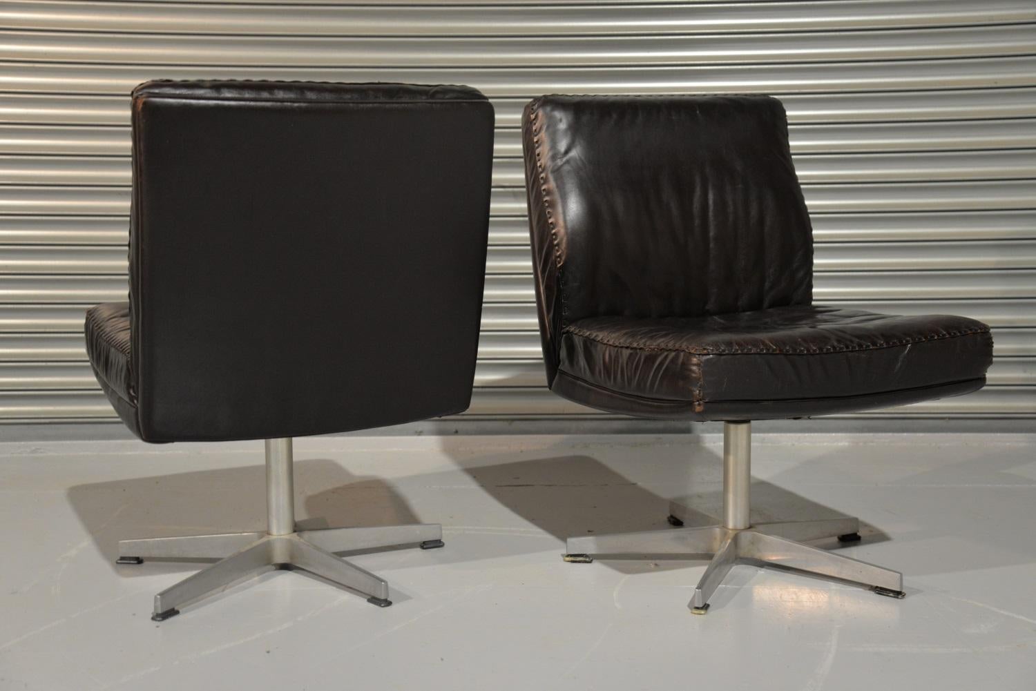 Vintage de Sede DS 35 Leather Swivel Office Chairs, Switzerland 1960s For Sale 7