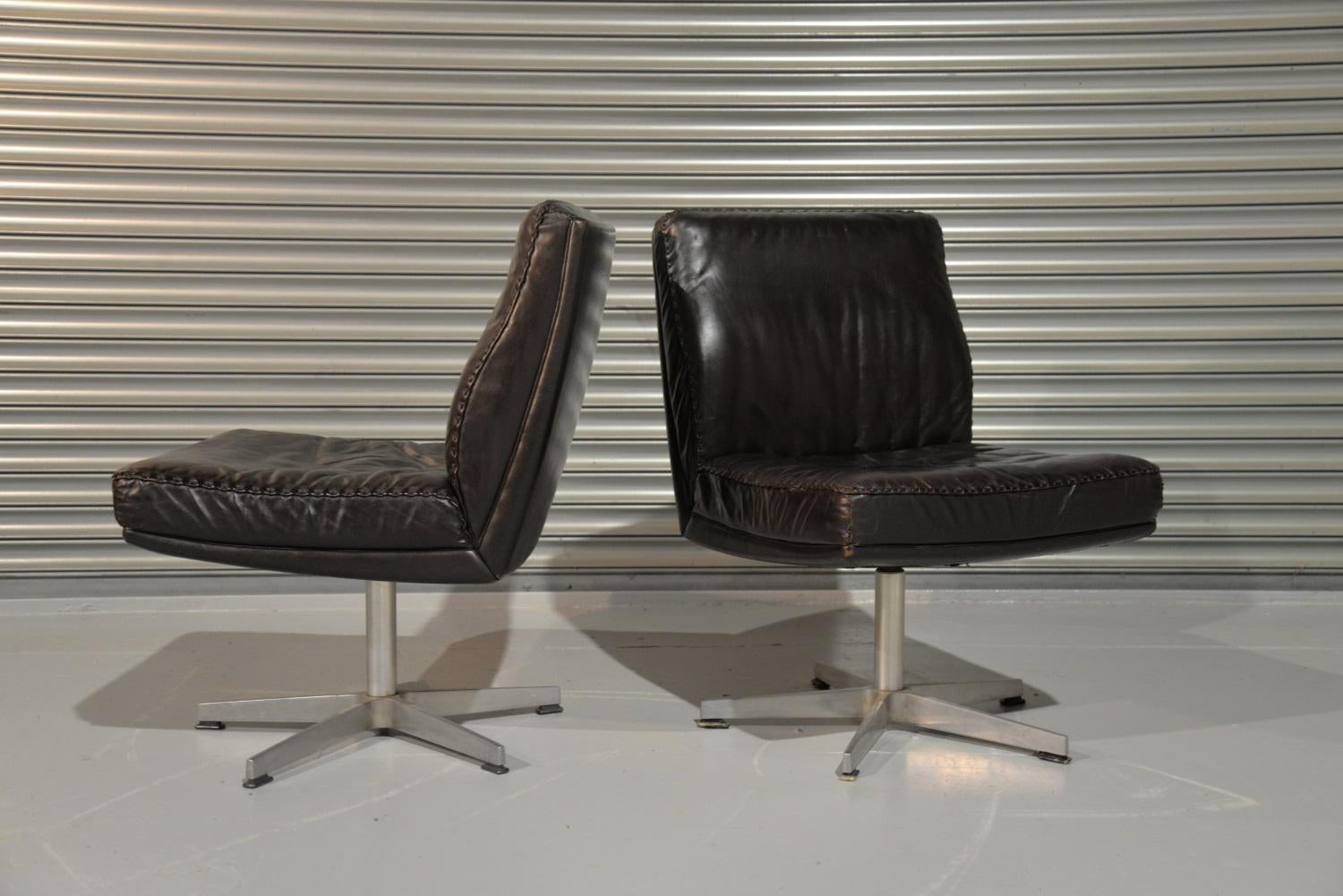 Vintage de Sede DS 35 Leather Swivel Office Chairs, Switzerland 1960s For Sale 8