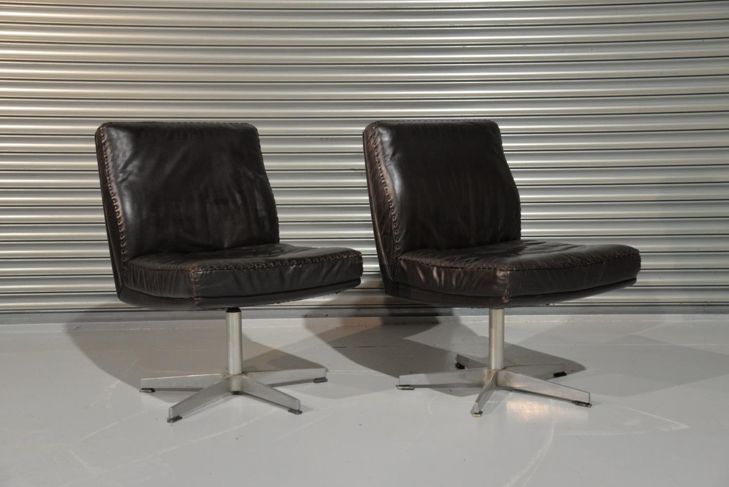 Vintage De Sede DS 35 Leather Swivel Office Chairs, Switzerland, 1960s 4