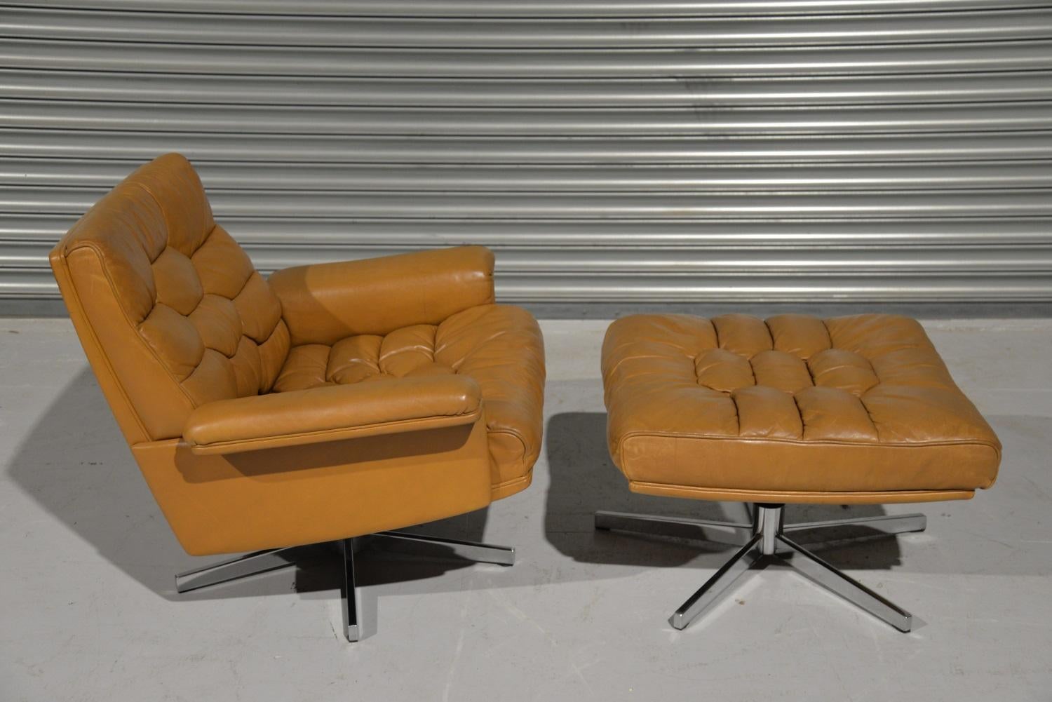 Mid-Century Modern Vintage de Sede DS 35 Swivel Armchair and Ottoman by Robert Haussmann, 1970s For Sale