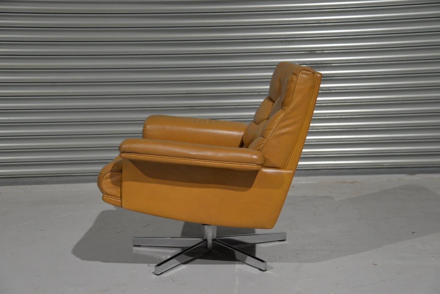 Late 20th Century Vintage de Sede DS 35 Swivel Armchair and Ottoman by Robert Haussmann, 1970s For Sale