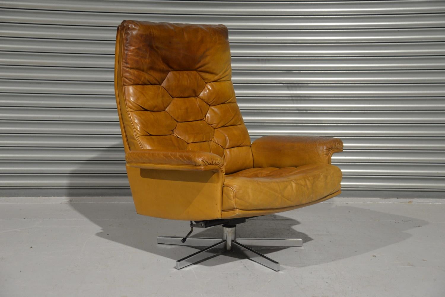 Leather Vintage De Sede DS-P Swivel Armchair by Robert Haussmann, Switzerland, 1970`s For Sale