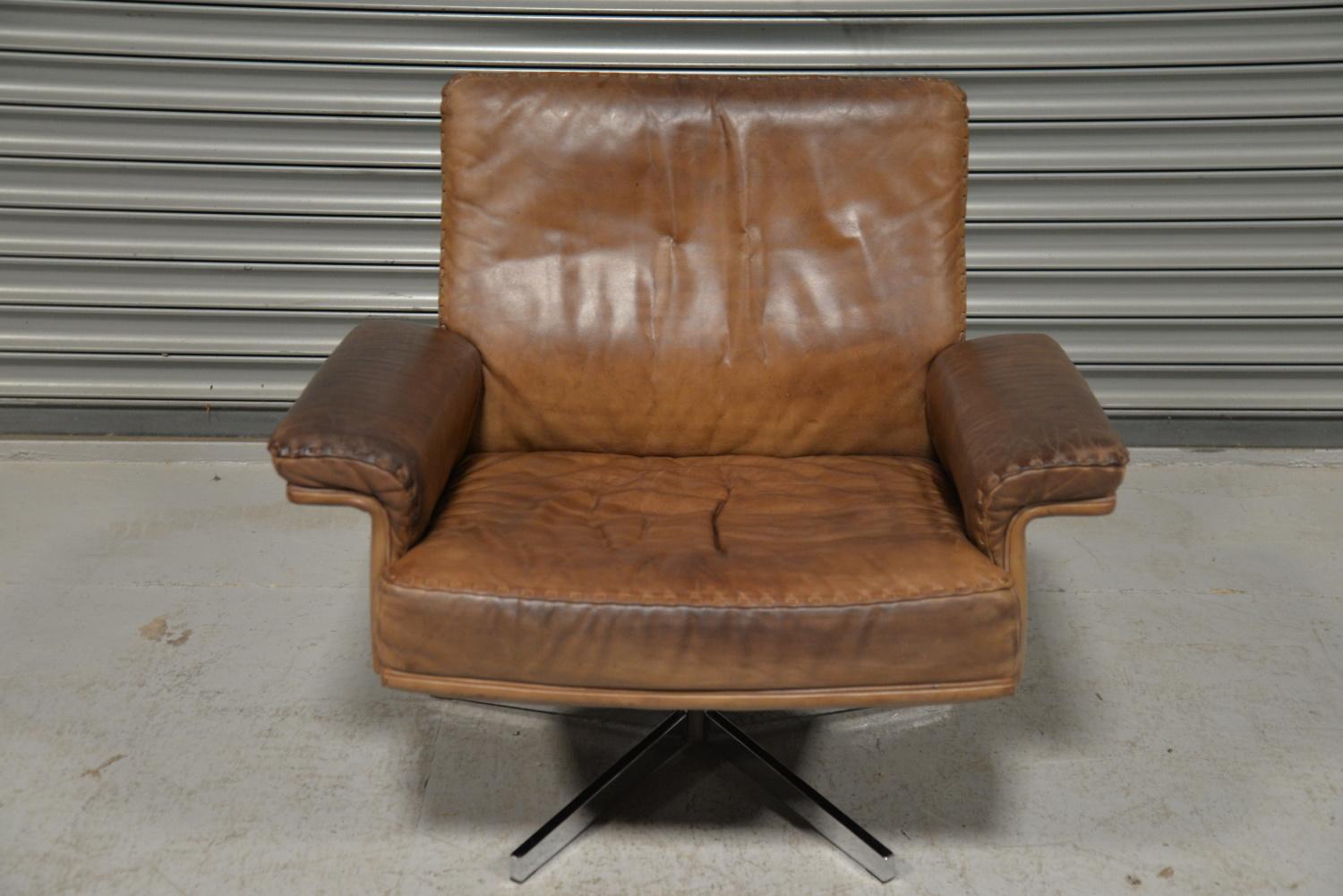 Vintage De Sede DS 35 Swivel Leather Armchair, Switzerland, 1970s For Sale 1