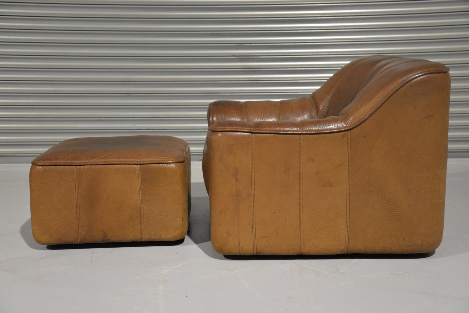 Mid-Century Modern Vintage De Sede DS 44 Armchair with Ottoman, Switzerland 1970s For Sale