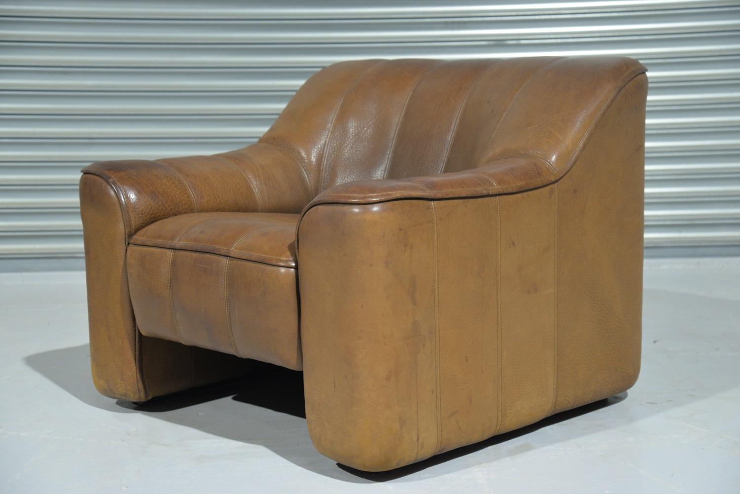 Leather Vintage De Sede DS 44 Armchair with Ottoman, Switzerland 1970s For Sale