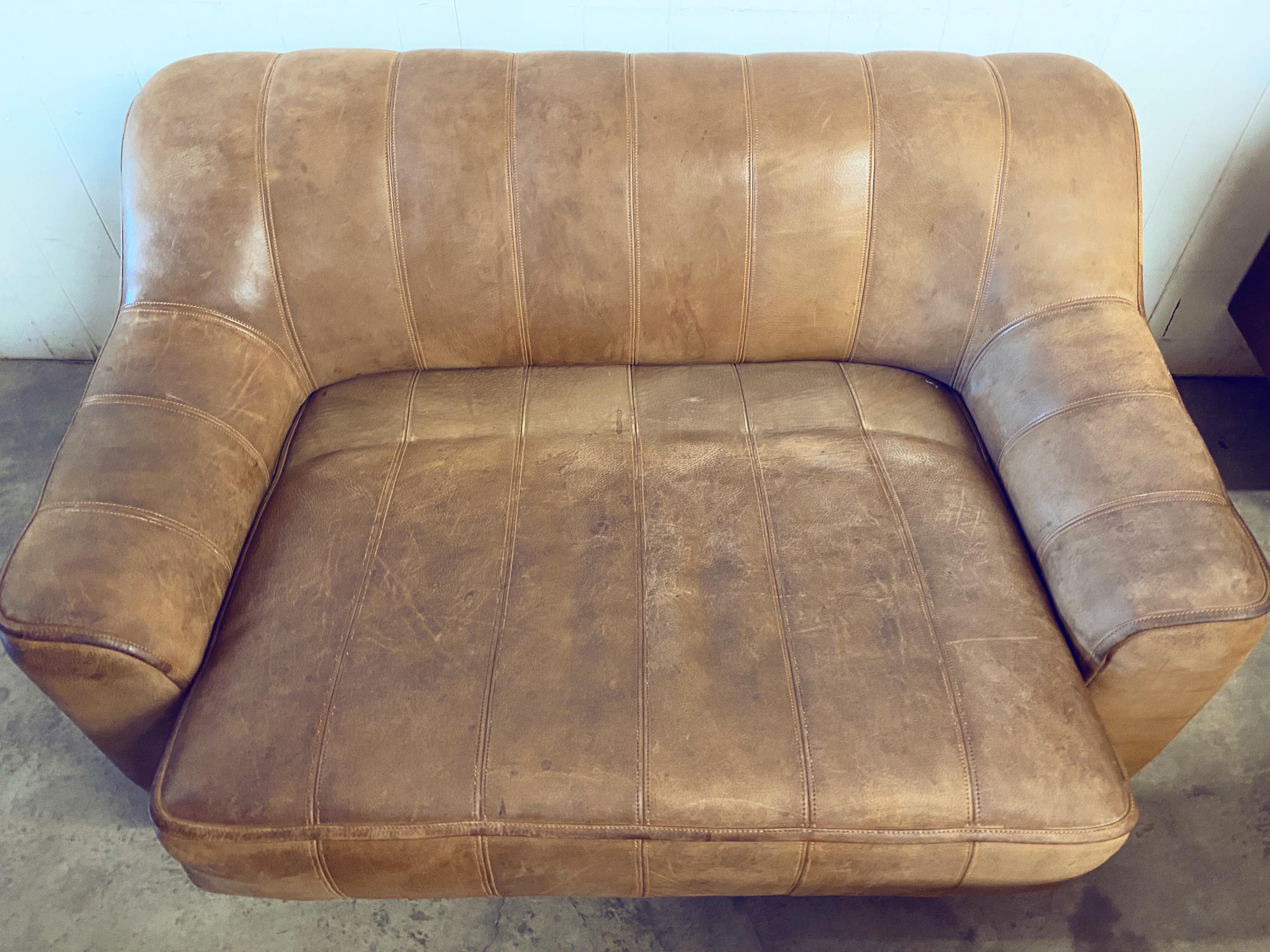 Swiss Vintage De Sede DS-44 Buffalo Leather Adjustable Loveseat Sofa, circa 1970s
