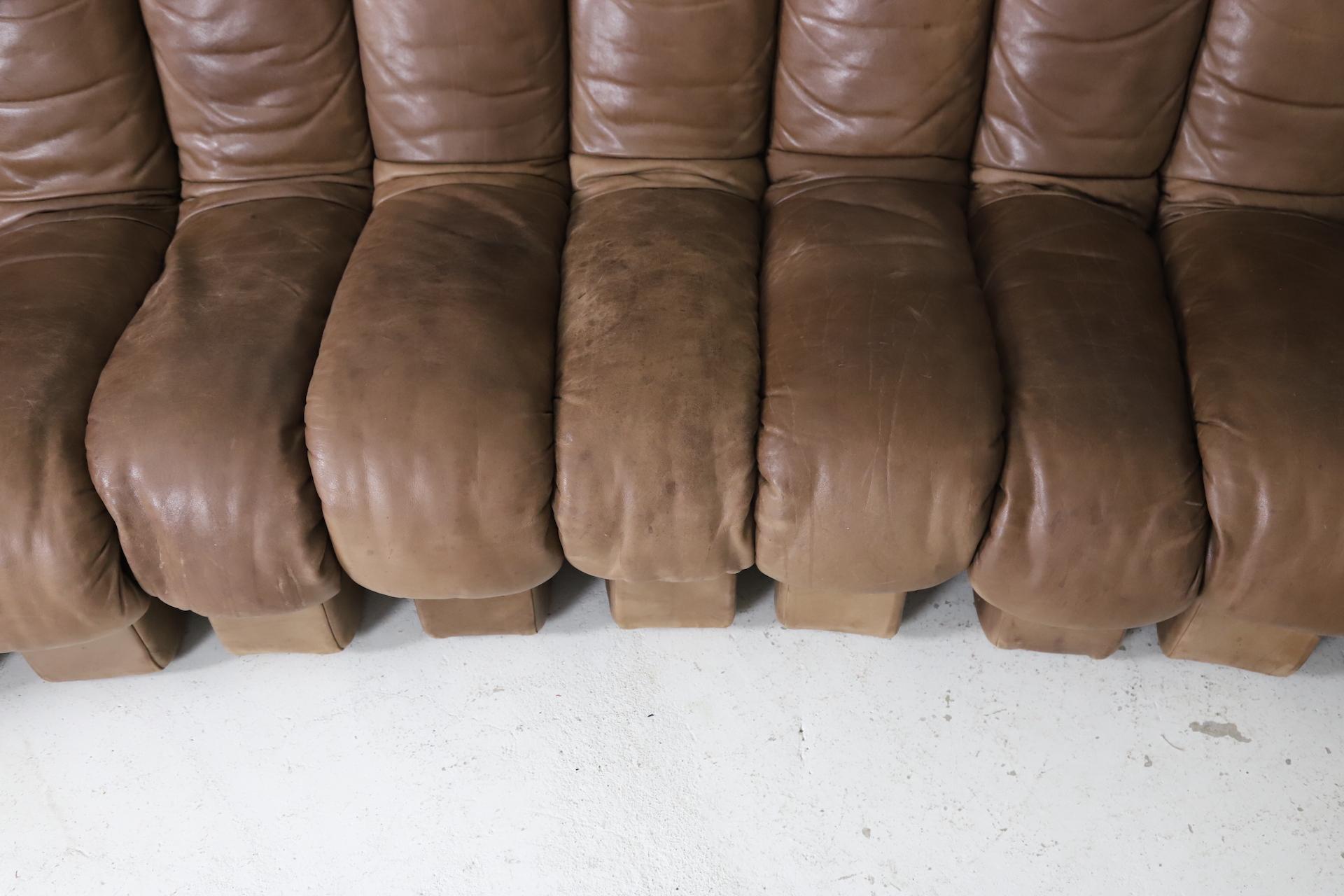 Mid-Century Modern Vintage De Sede Ds-600 'Snake' Sectional Sofa in Full Leather, 1980s