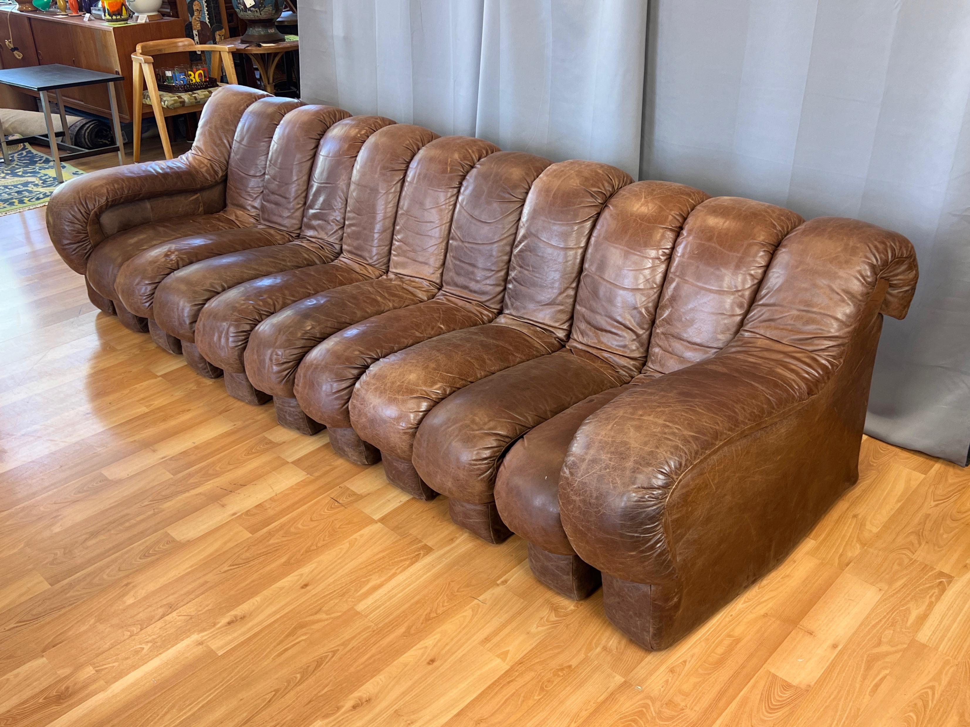 Vintage De Sede DS-600 Snake Sofa with Eleven Elements in Brown Leather, 1970s 3