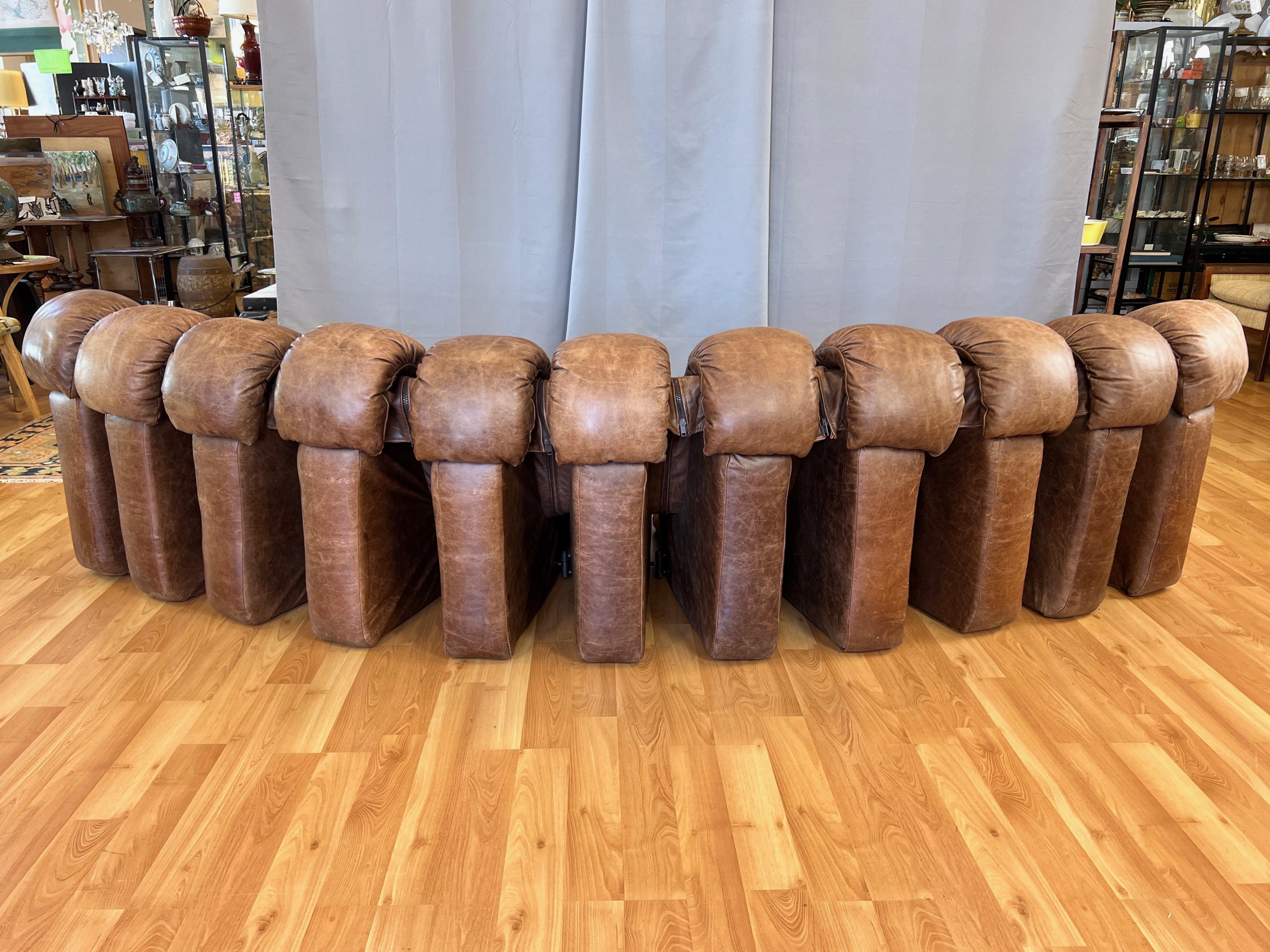 Vintage De Sede DS-600 Snake Sofa with Eleven Elements in Brown Leather, 1970s 7