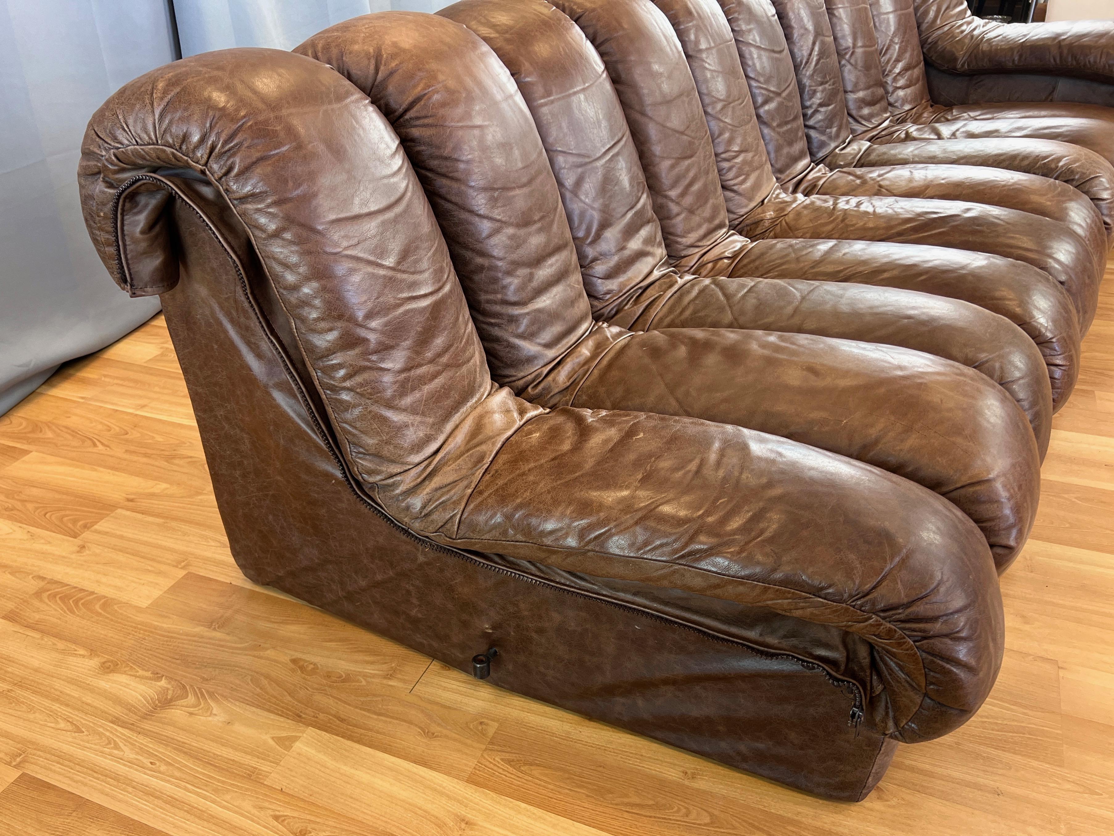 Vintage De Sede DS-600 Snake Sofa with Eleven Elements in Brown Leather, 1970s 10