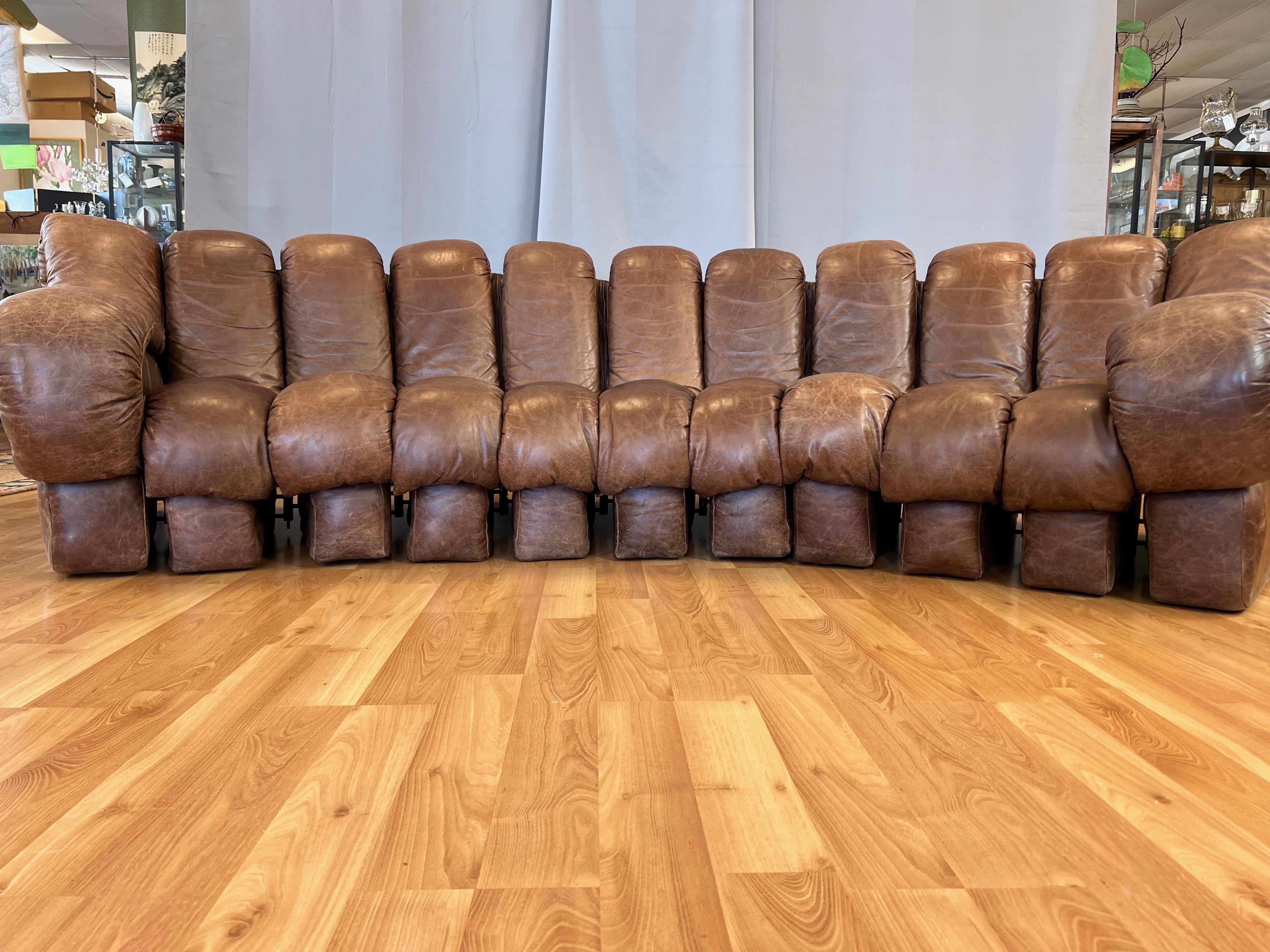 Swiss Vintage De Sede DS-600 Snake Sofa with Eleven Elements in Brown Leather, 1970s