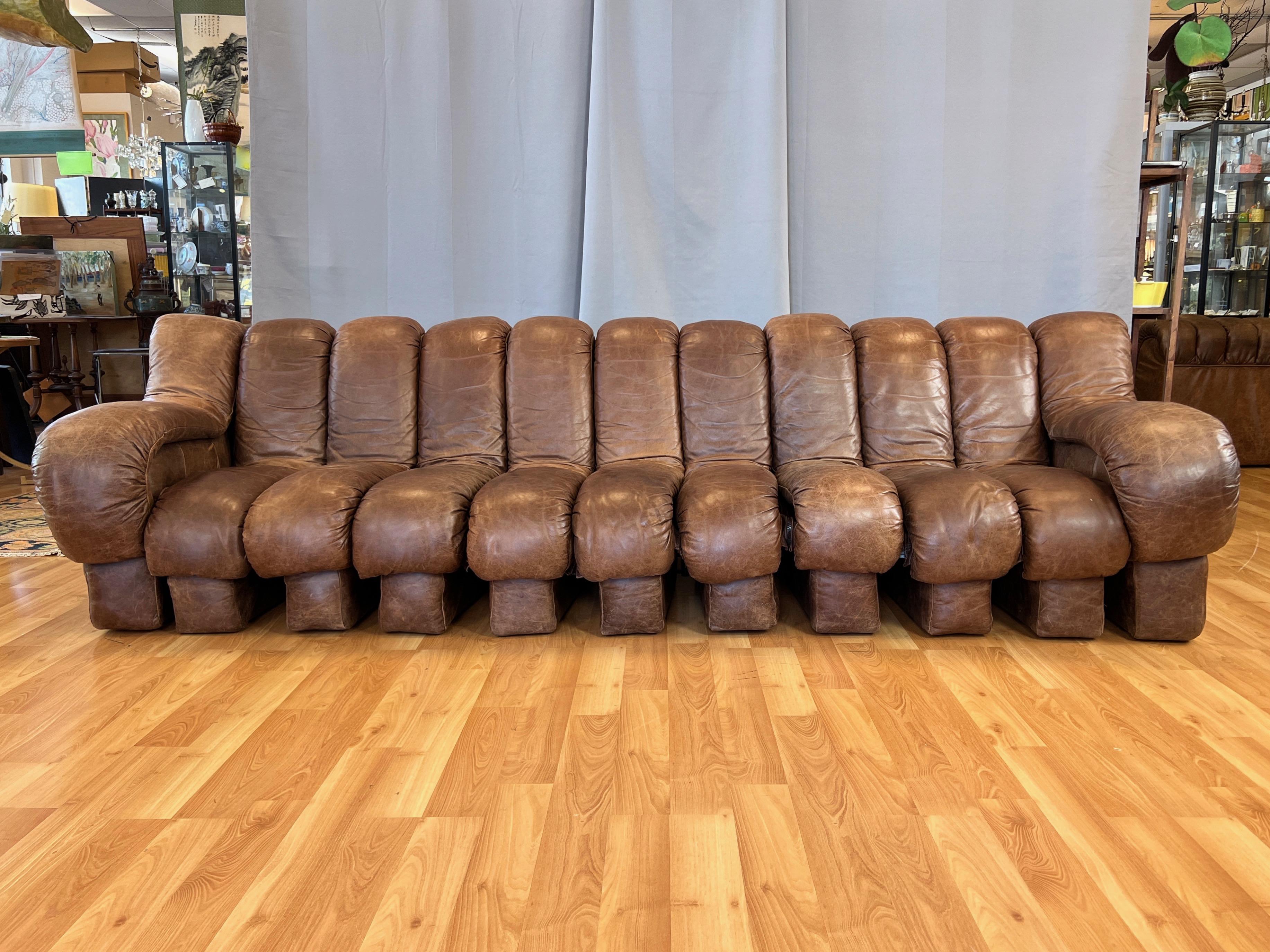 Vintage De Sede DS-600 Snake Sofa with Eleven Elements in Brown Leather, 1970s In Good Condition In San Francisco, CA