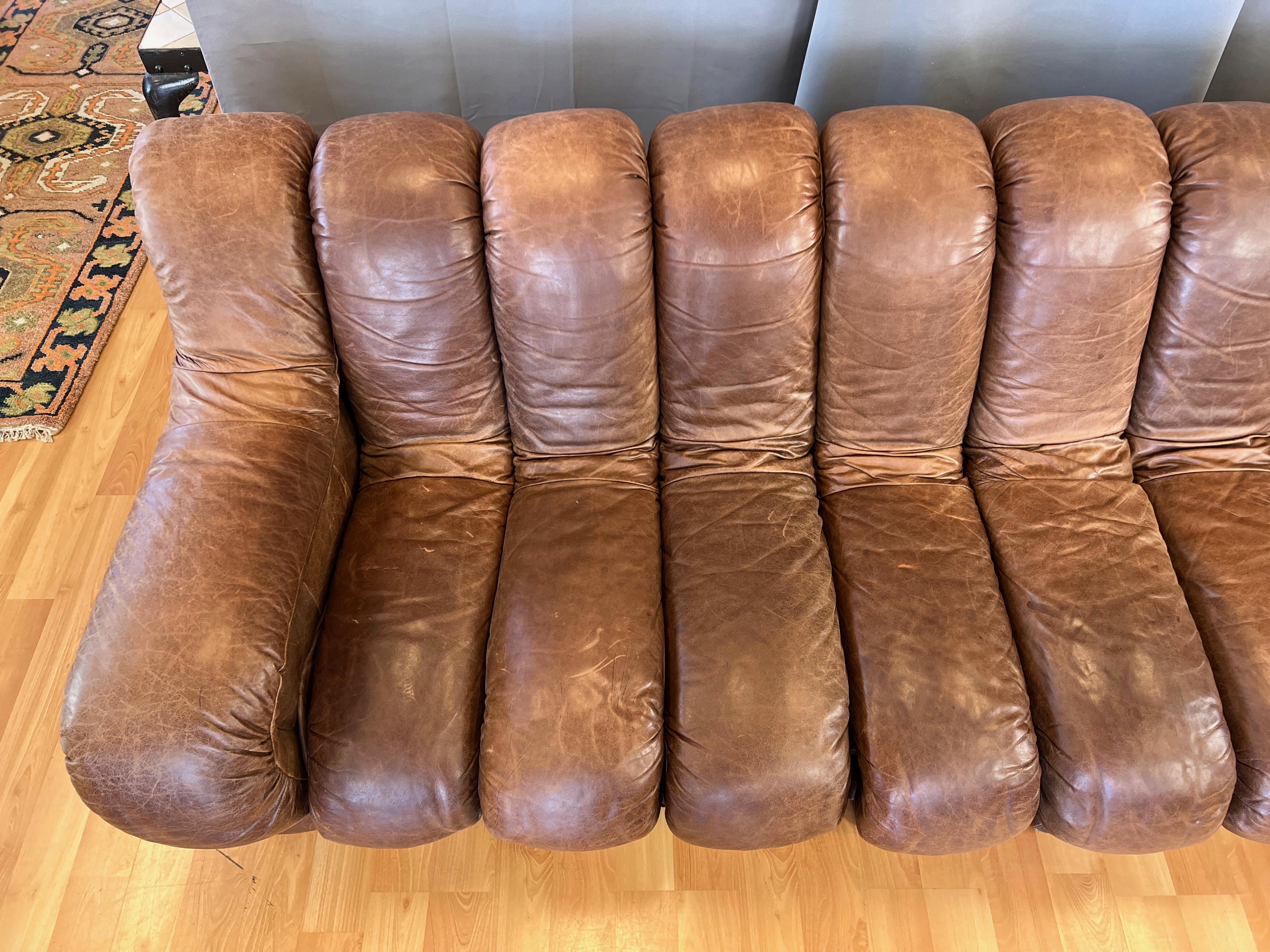 Vintage De Sede DS-600 Snake Sofa with Eleven Elements in Brown Leather, 1970s 1