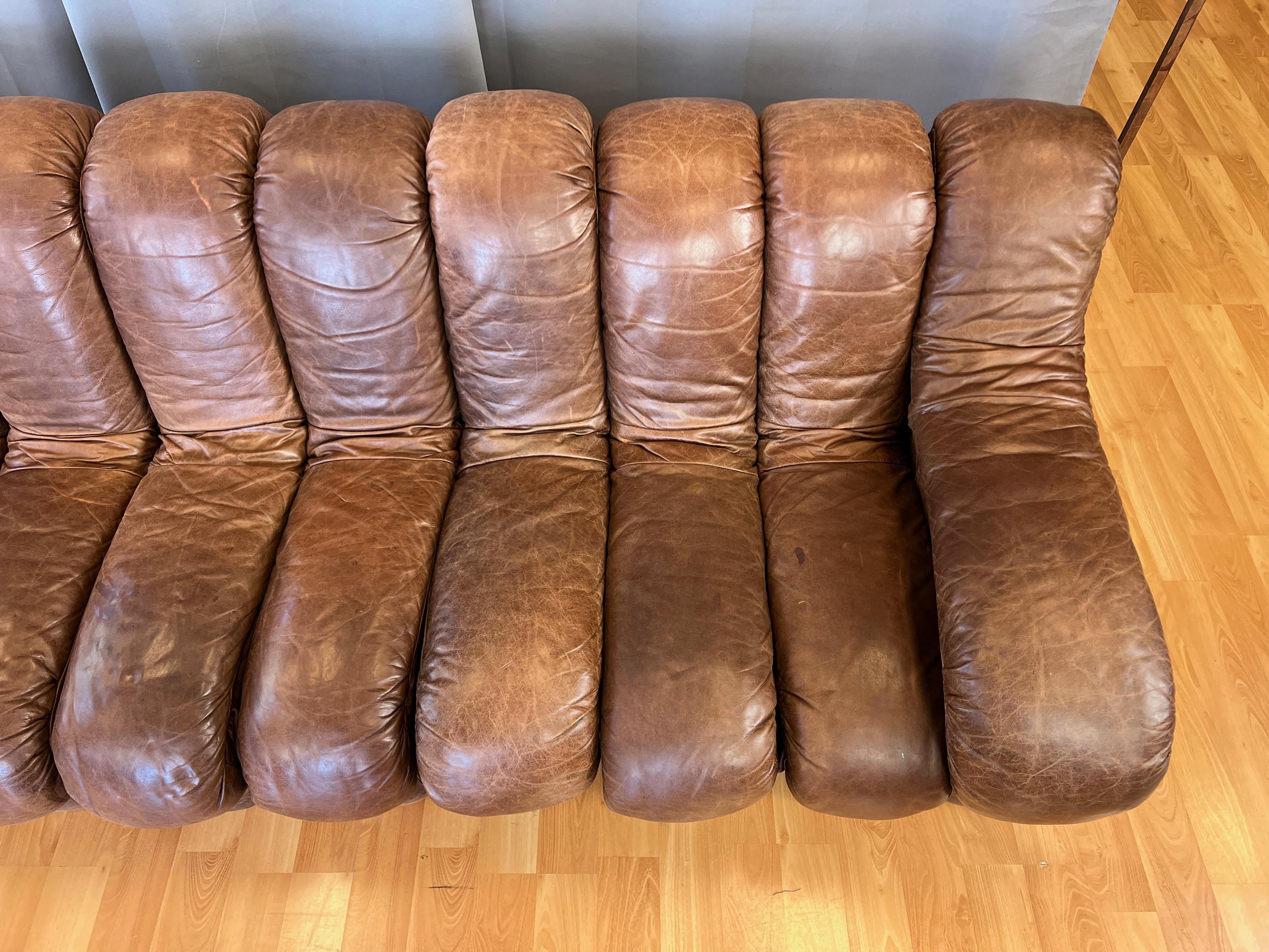 Vintage De Sede DS-600 Snake Sofa with Eleven Elements in Brown Leather, 1970s 2