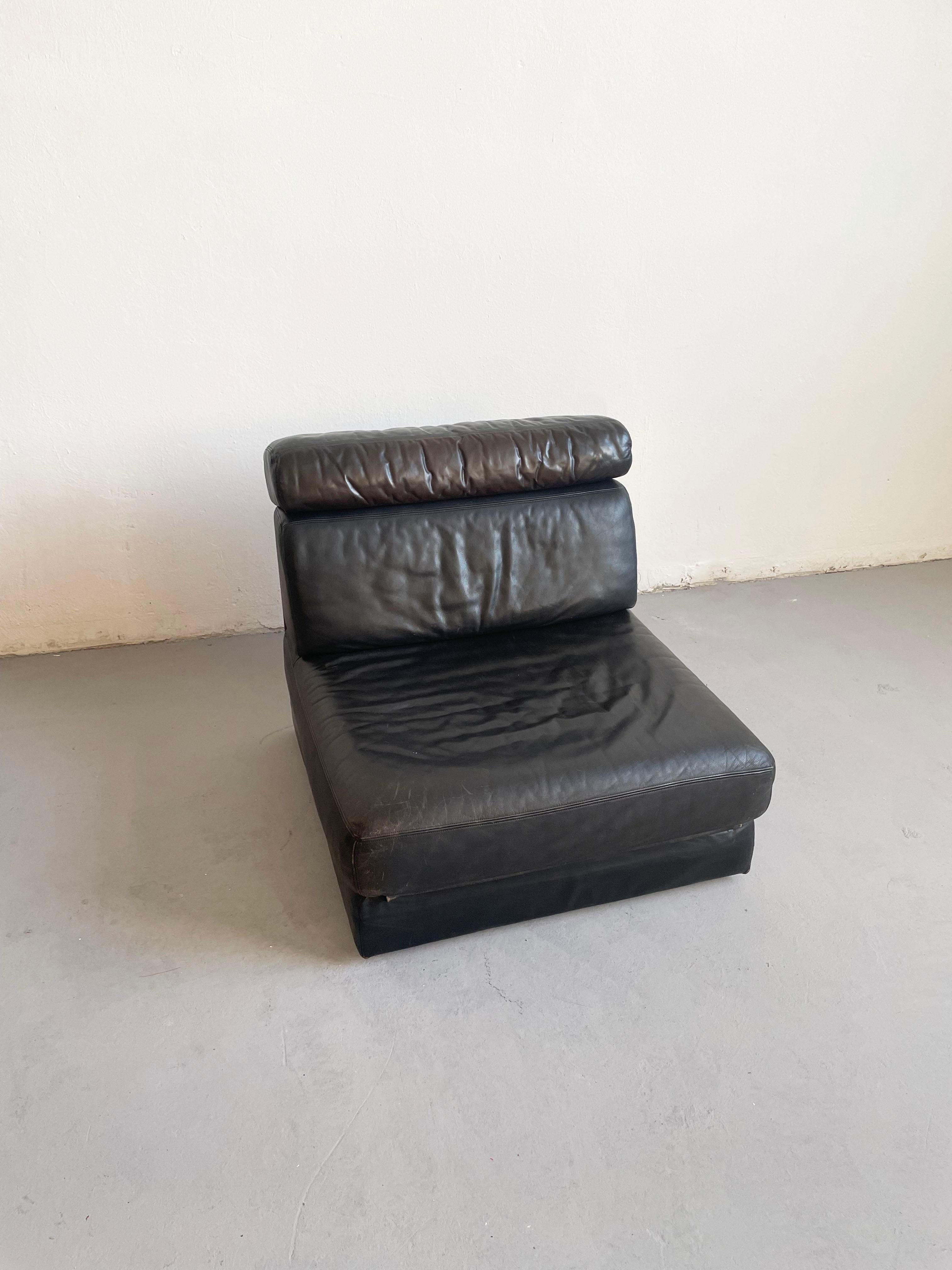 Vintage De Sede 'DS-77' Sofa Bed in Black Leather, 1-Seater Module, Lounge Chair In Good Condition In Zagreb, HR