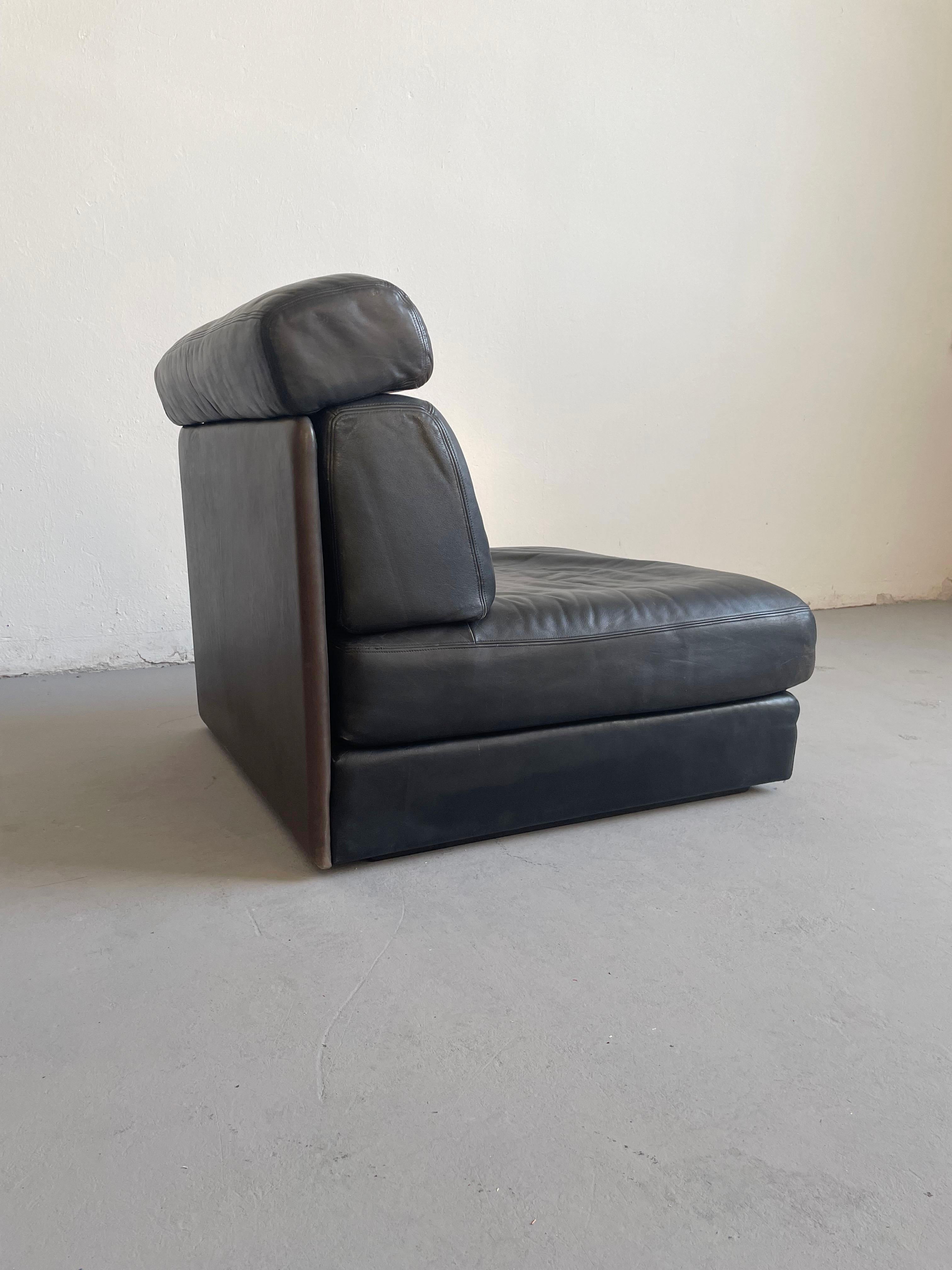 Late 20th Century Vintage De Sede 'DS-77' Sofa Bed in Black Leather, 1-Seater Module, Lounge Chair