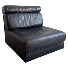 Vintage De Sede 'DS-77' Sofa Bed in Black Leather, 1-Seater Module, Lounge Chair