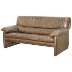 Vintage De Sede DS-85 Aged Brown Leather Two-Seat Sofa Mid-Century Modern 86