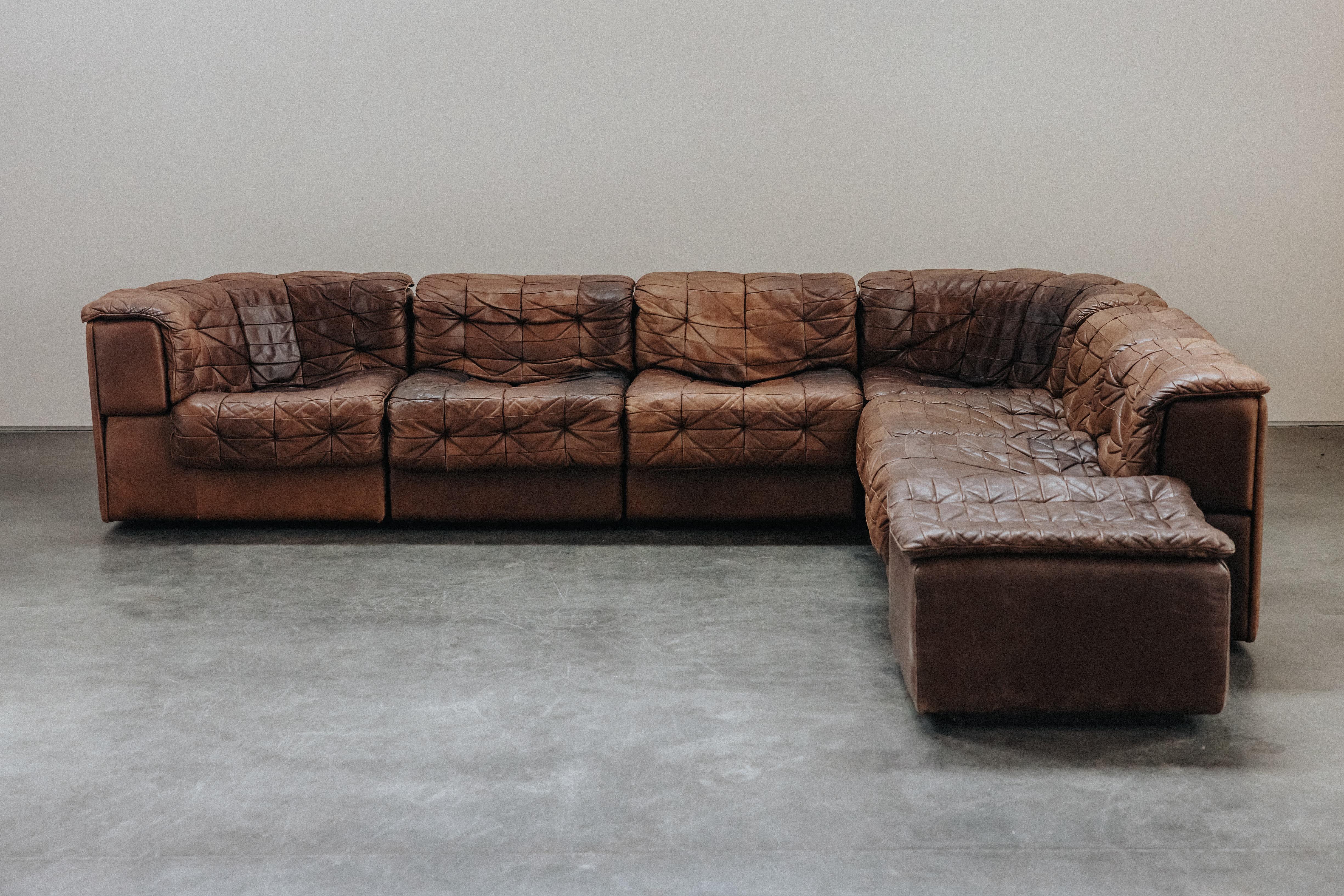 Vintage De Sede DS11 Sofa From Switzerland, Circa 1970.  Original brown leather with superb patina and wear.  Dimensions are as pictured.  Sofa can be arranged how you prefer.