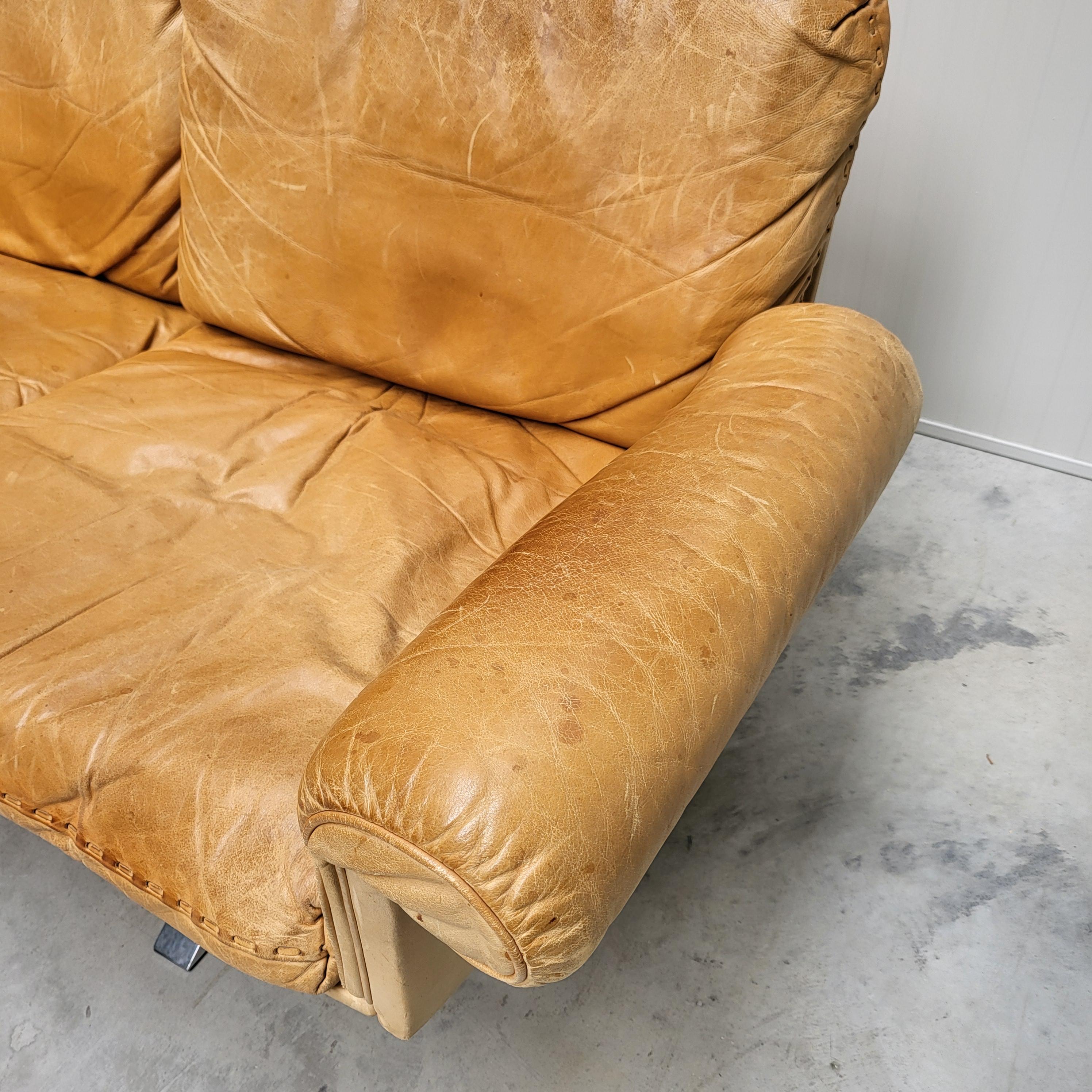 Vintage De Sede DS31 Sofa & 2x DS31 Loungesessel Cognac, Cognac  1970s im Angebot 4