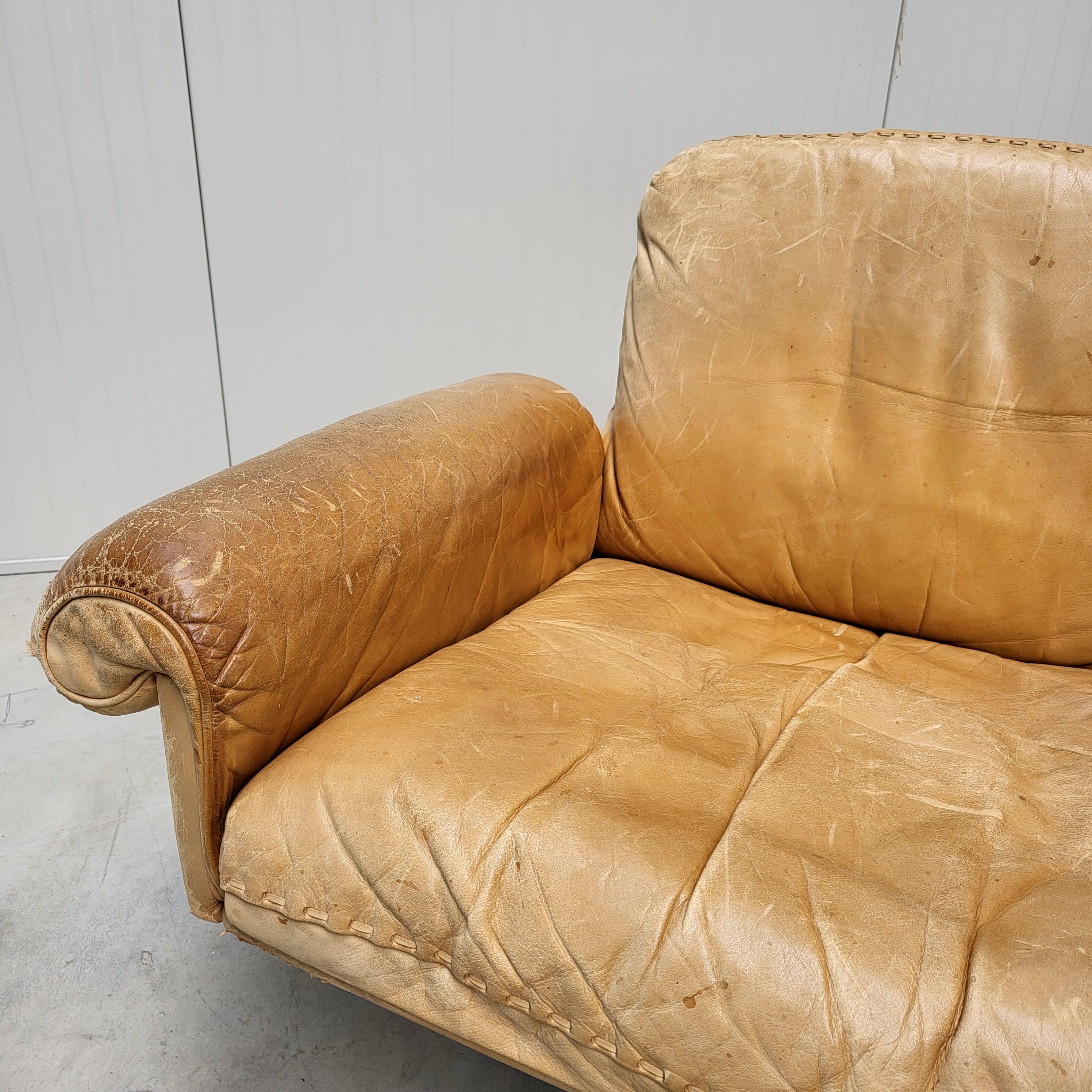Vintage De Sede DS31 Sofa & 2x DS31 Lounge Chair Cognac  1970s For Sale 7