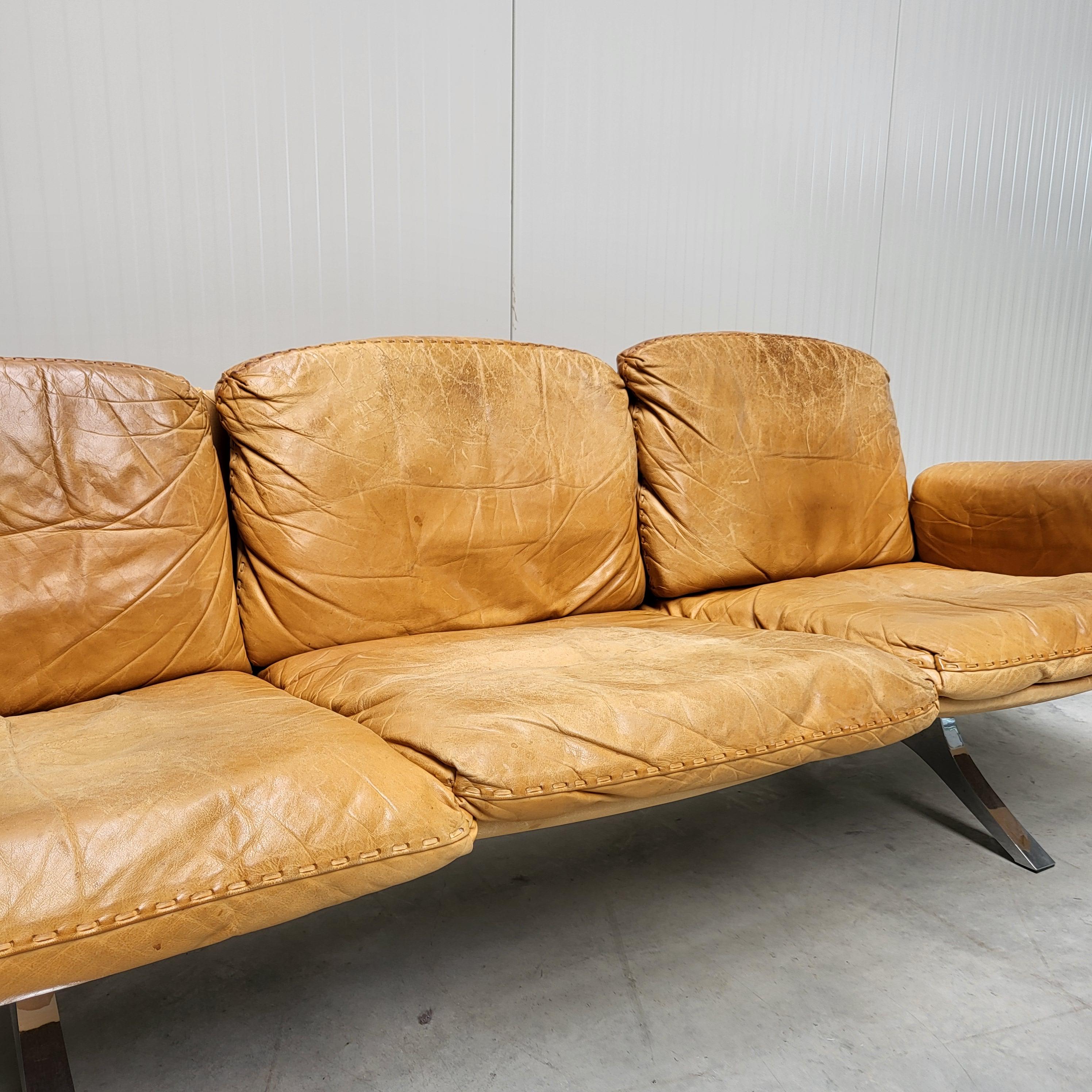 Vintage De Sede DS31 Sofa & 2x DS31 Lounge Chair Cognac  1970s For Sale 2