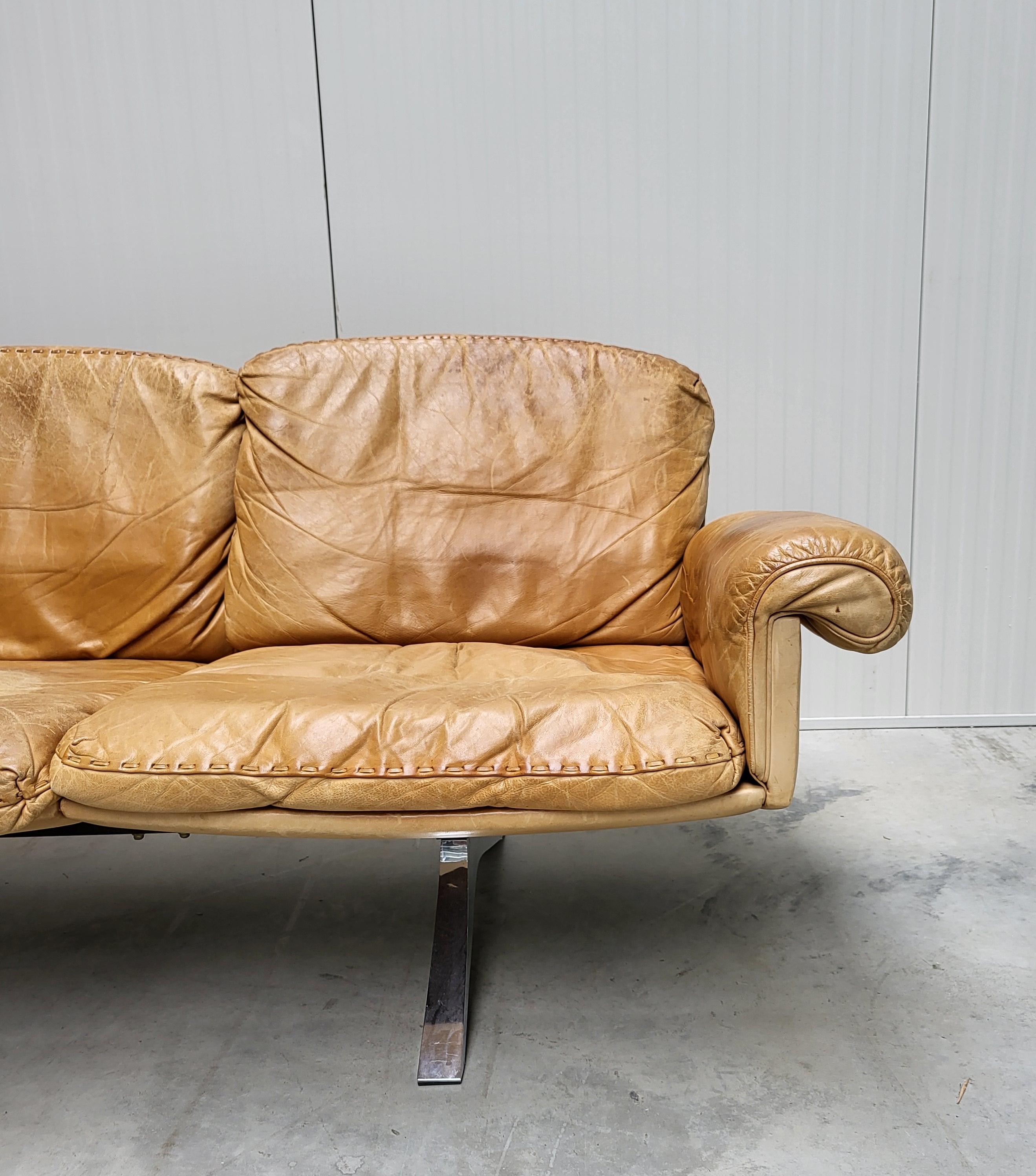 Vintage De Sede DS31 Sofa & 2x DS31 Lounge Chair Cognac  1970s For Sale 3