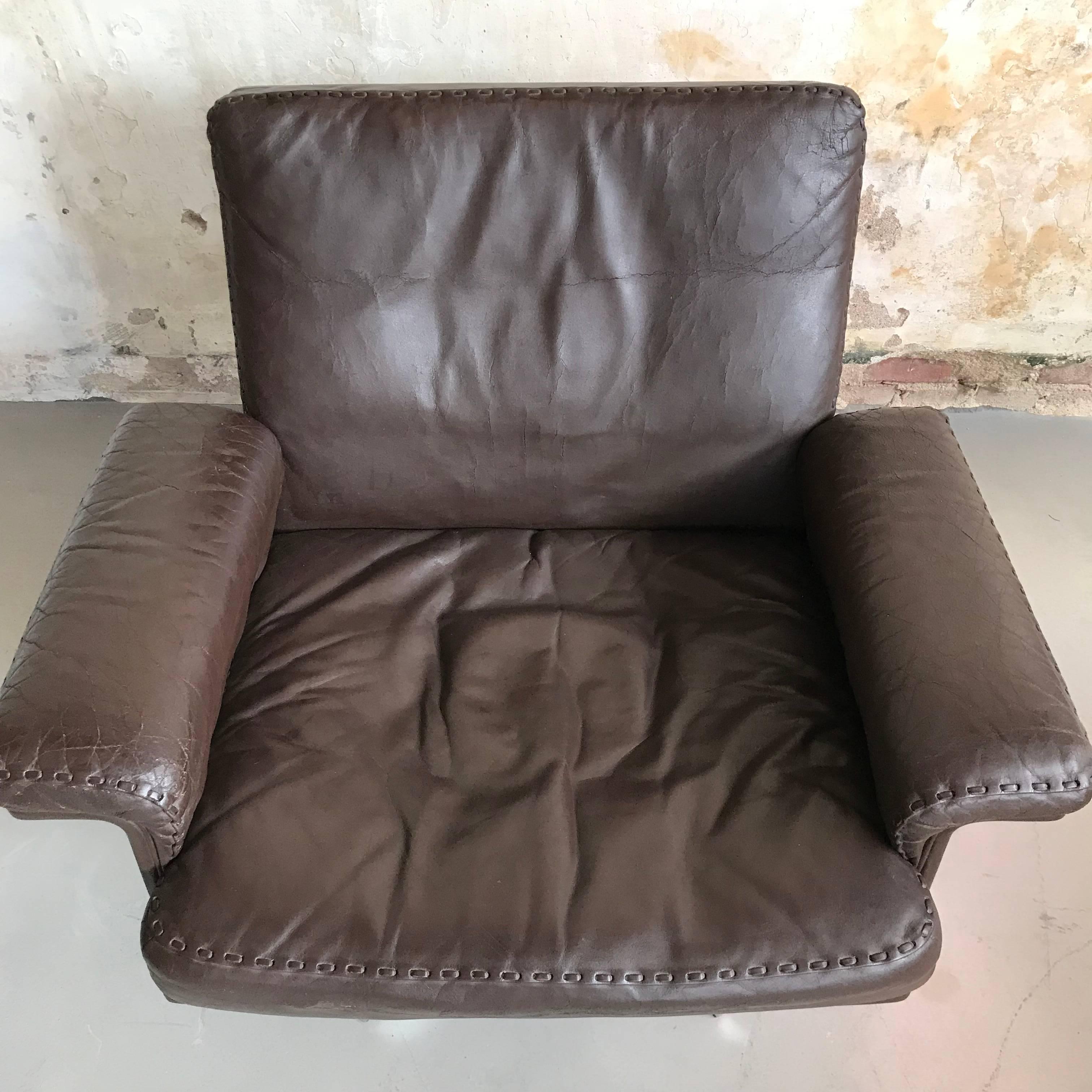 Leather Vintage De Sede DS35 Swivel Lounge Armchair, De Sede, 1960s