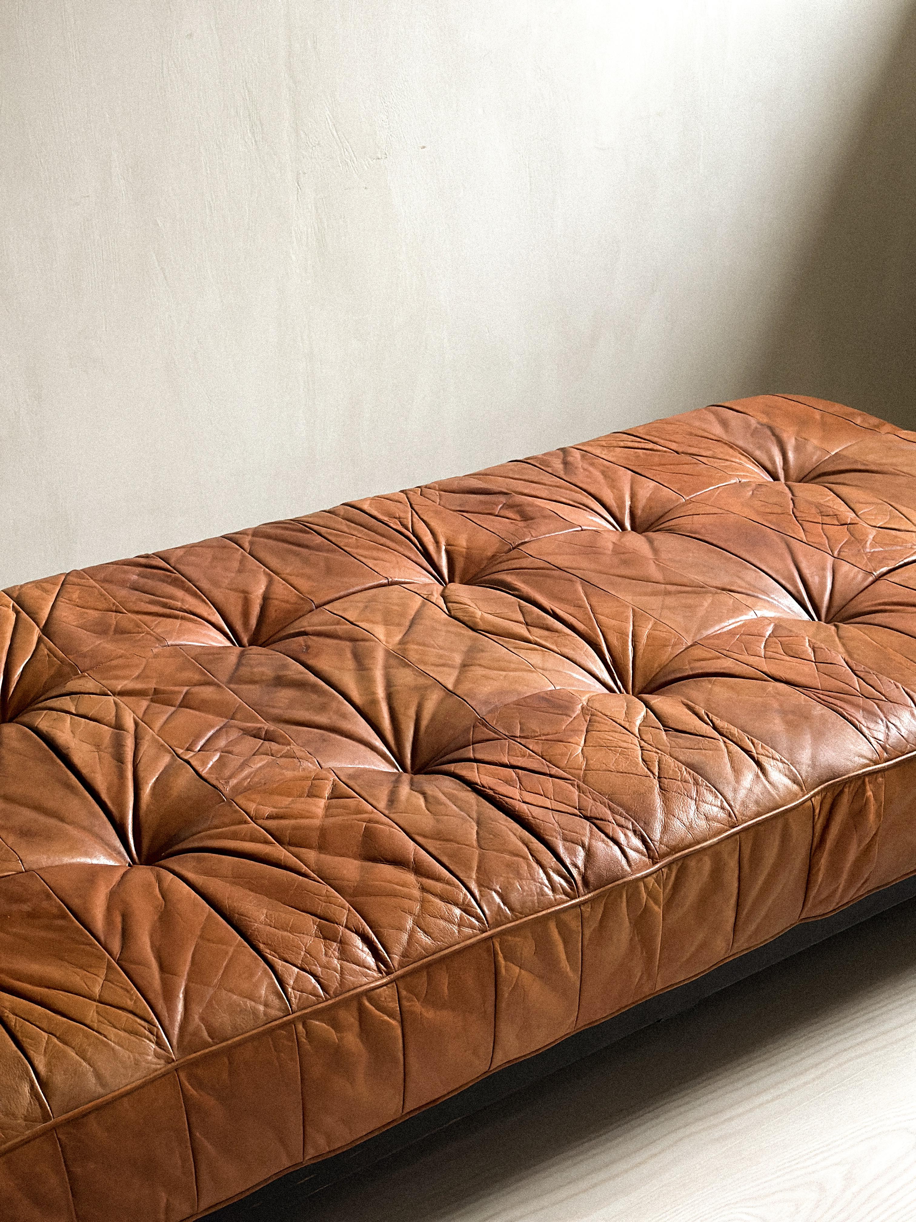 20th Century Vintage De Sede DS80 Patchwork Daybed in cognac leather and ash, 1970s