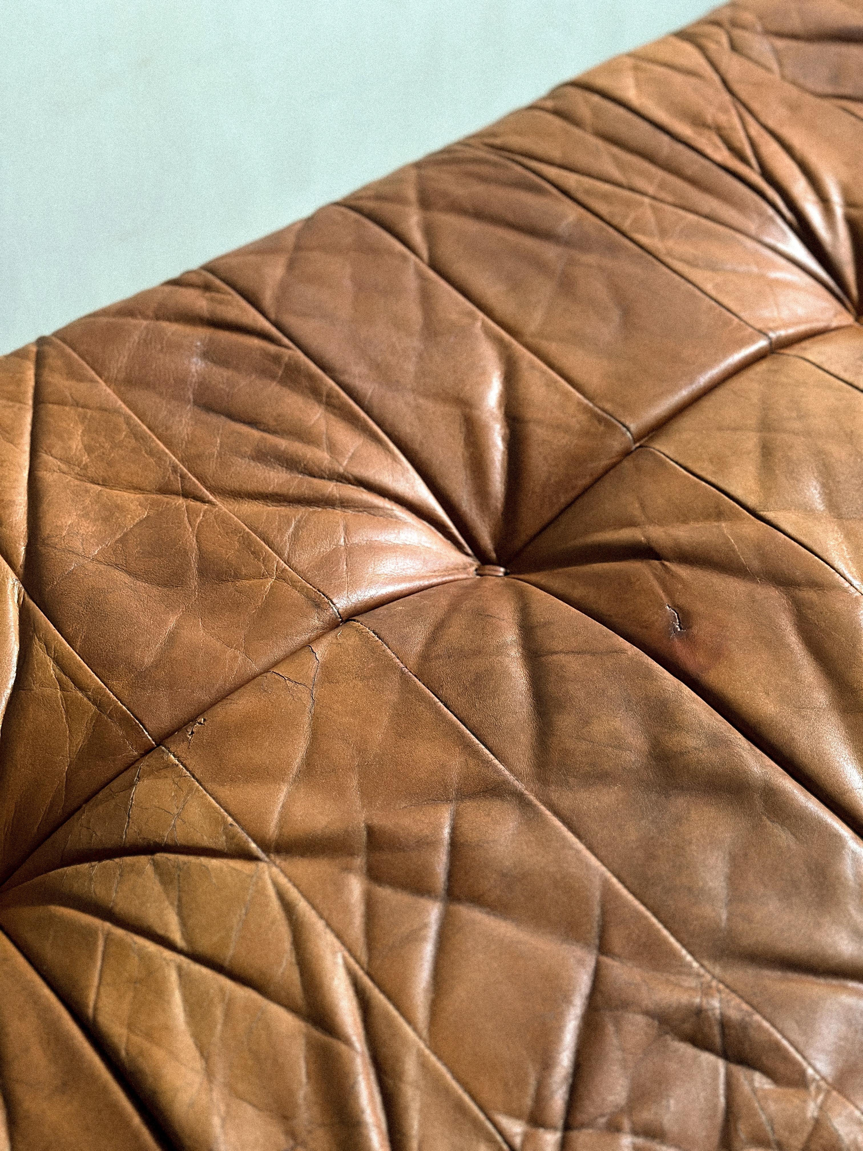 Leather Vintage De Sede DS80 Patchwork Daybed in cognac leather and ash, 1970s