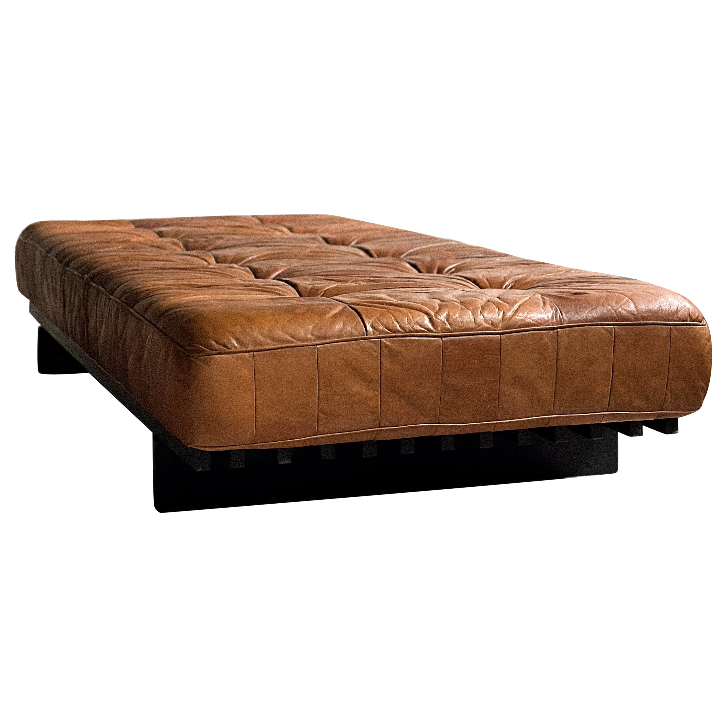 Vintage De Sede DS80 Patchwork Daybed in cognac leather and ash, 1970s