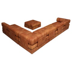 Vintage De Sede DS88 Landscape 1970s Patchwork 7 Modules Cognac Natural Leather
