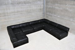 Vintage De Sede DS88 Landscape 1970s Patchwork 7 Modules Black Natural Leather