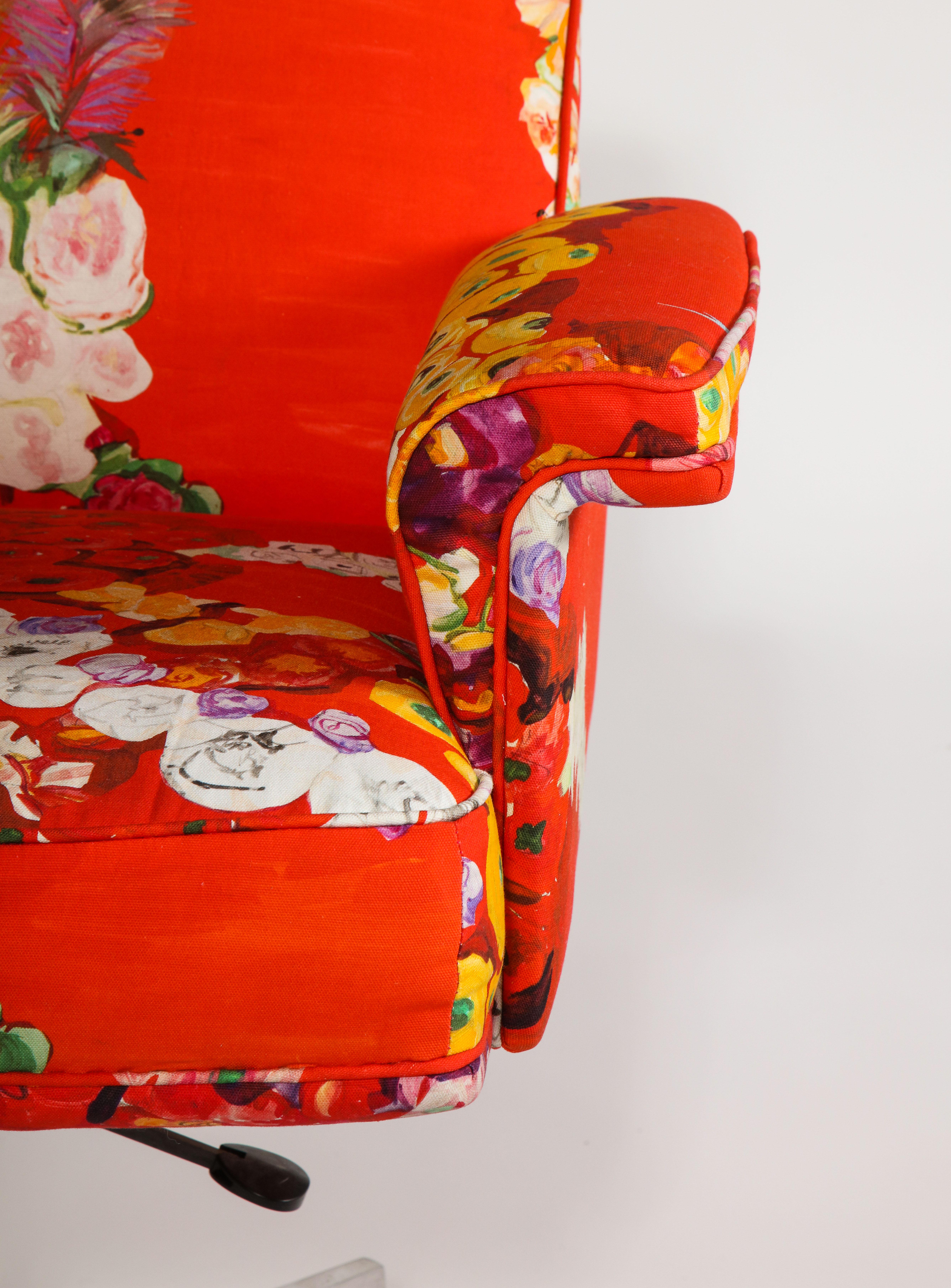 Vintage De Sede Executive Swivel Chair in Voutsa Mimi Chinoiserie Cotton 7