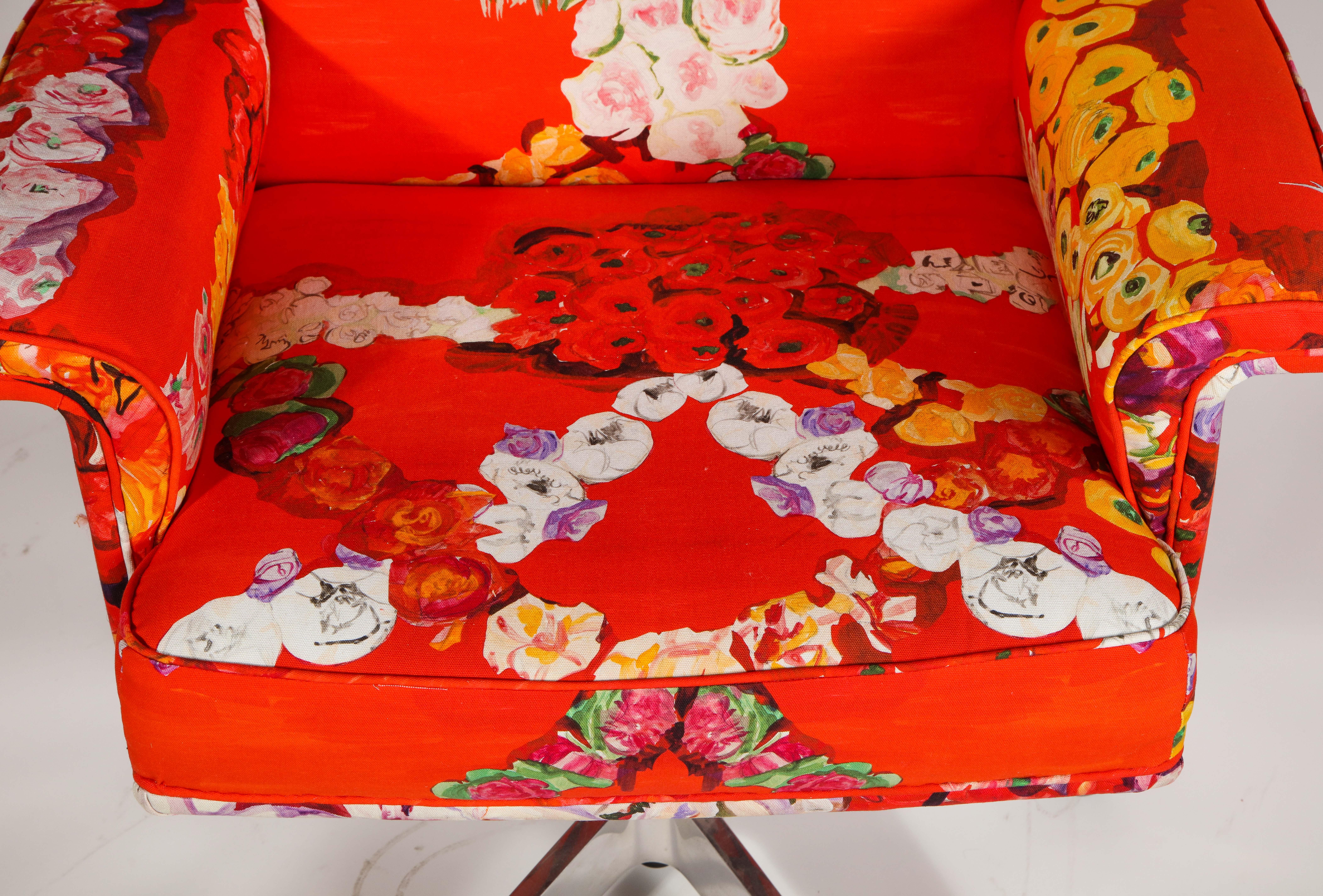 Vintage De Sede Executive Swivel Chair in Voutsa Mimi Chinoiserie Cotton 10